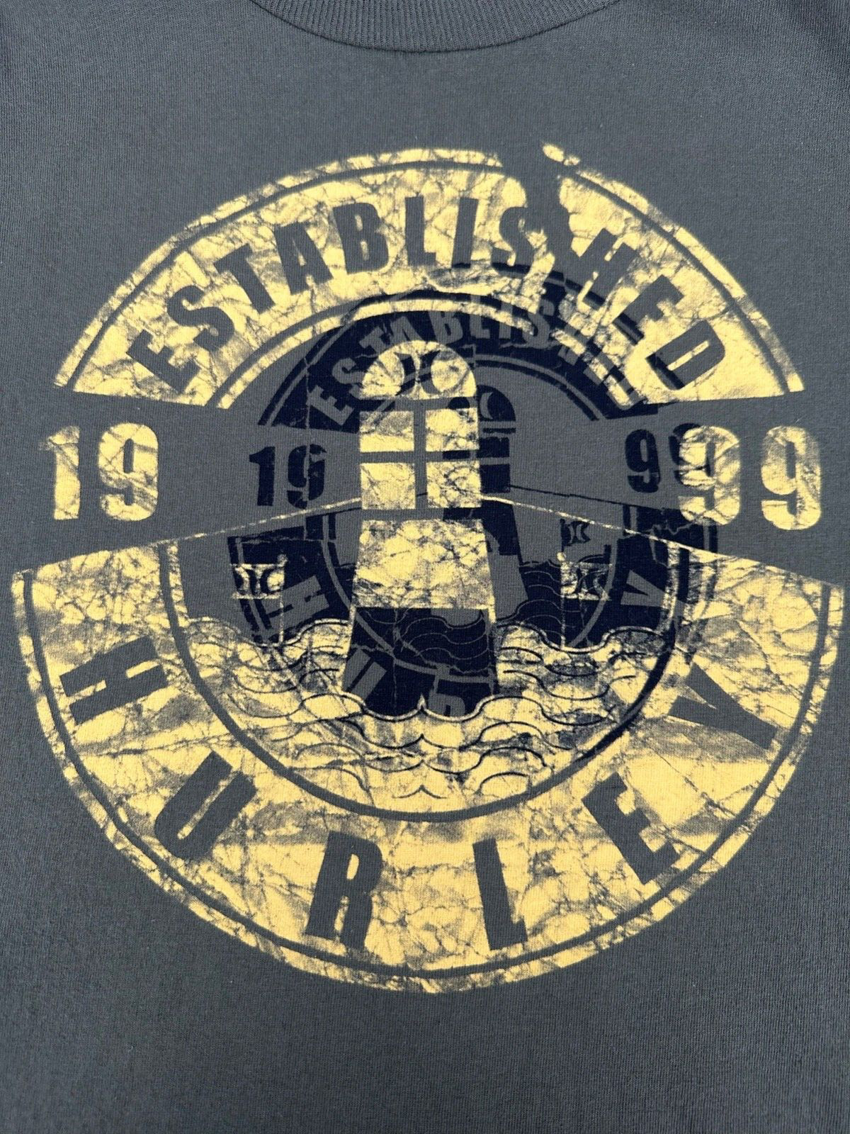 Hurley Mens M Olive Green Graphic T Shirt Yellow Logo Crew Neck Short Sleeve gallery