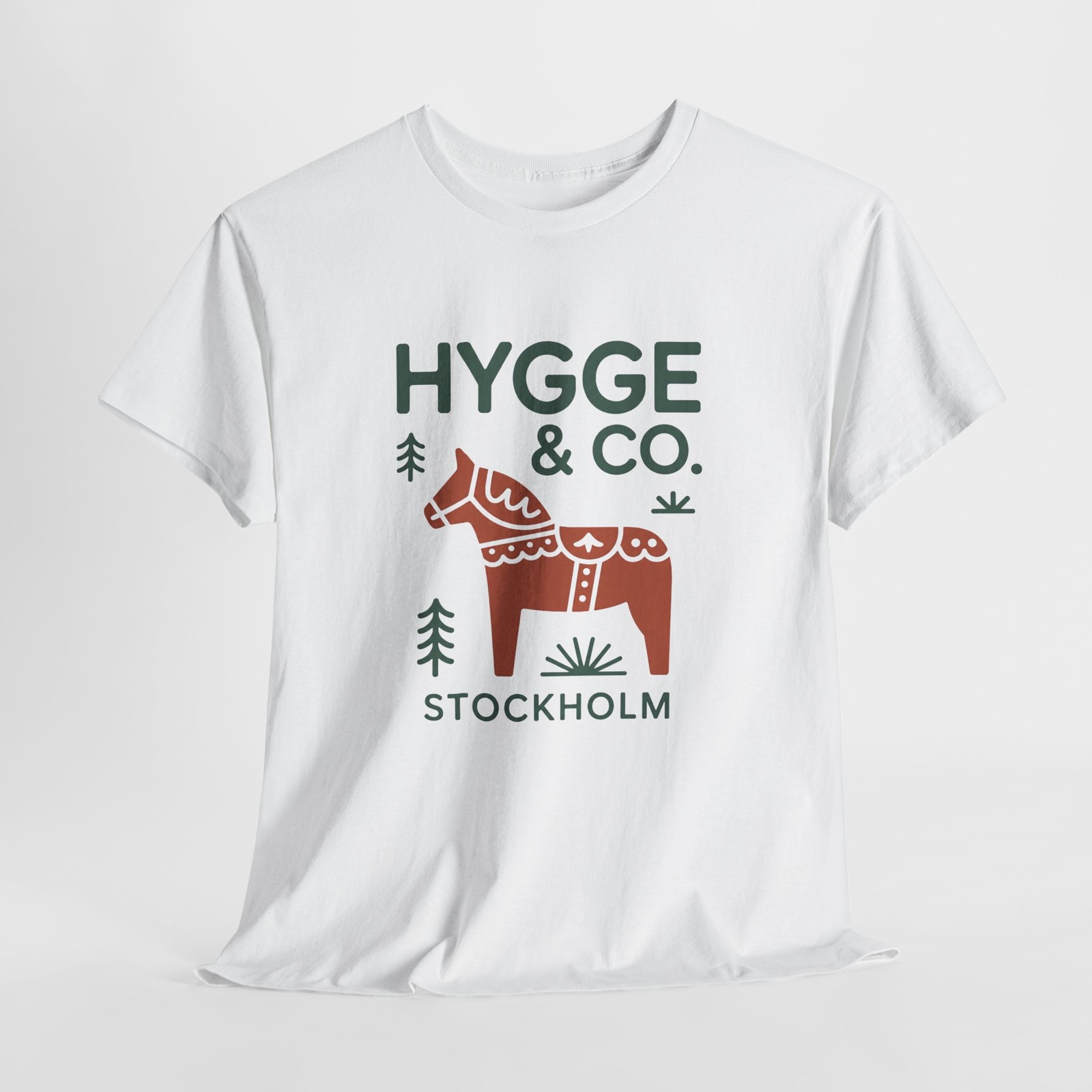 Hygge & Co Stockholm With Dala Horse Short Sleeve T-Shirt, Great Gift For Anyone gallery