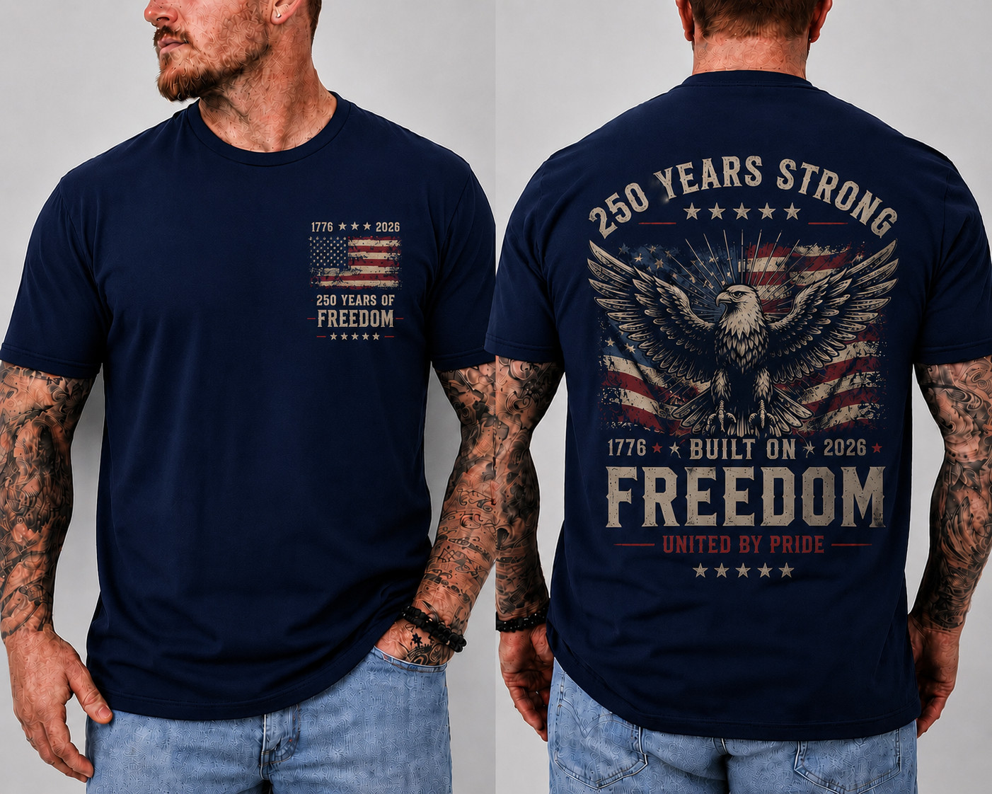 250 Years Strong Freedom Eagle Shirt Patriotic USA 1776 2026 Vintage Tee Men gallery