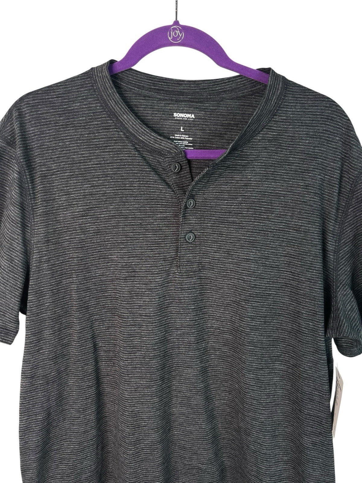 Sonoma Men's Top Shirt The Everyday Henley Striped Dark Gray Knit Size L NWT gallery