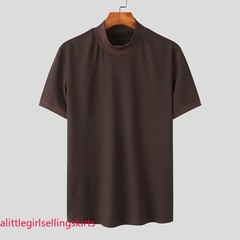Mens Mock Turtleneck Pullover T-Shirt Knitted Sweater Slim Fit Short-Sleeve-Tee