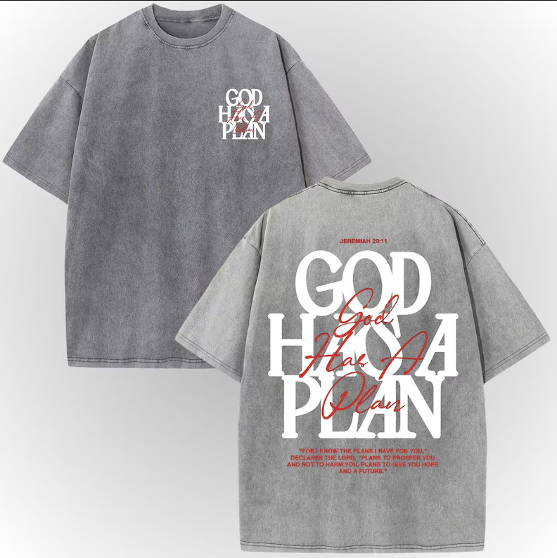 God Has A Plan Vintage Christian T Shirt Oversized Acid Wash Faith Graphic Tee gallery