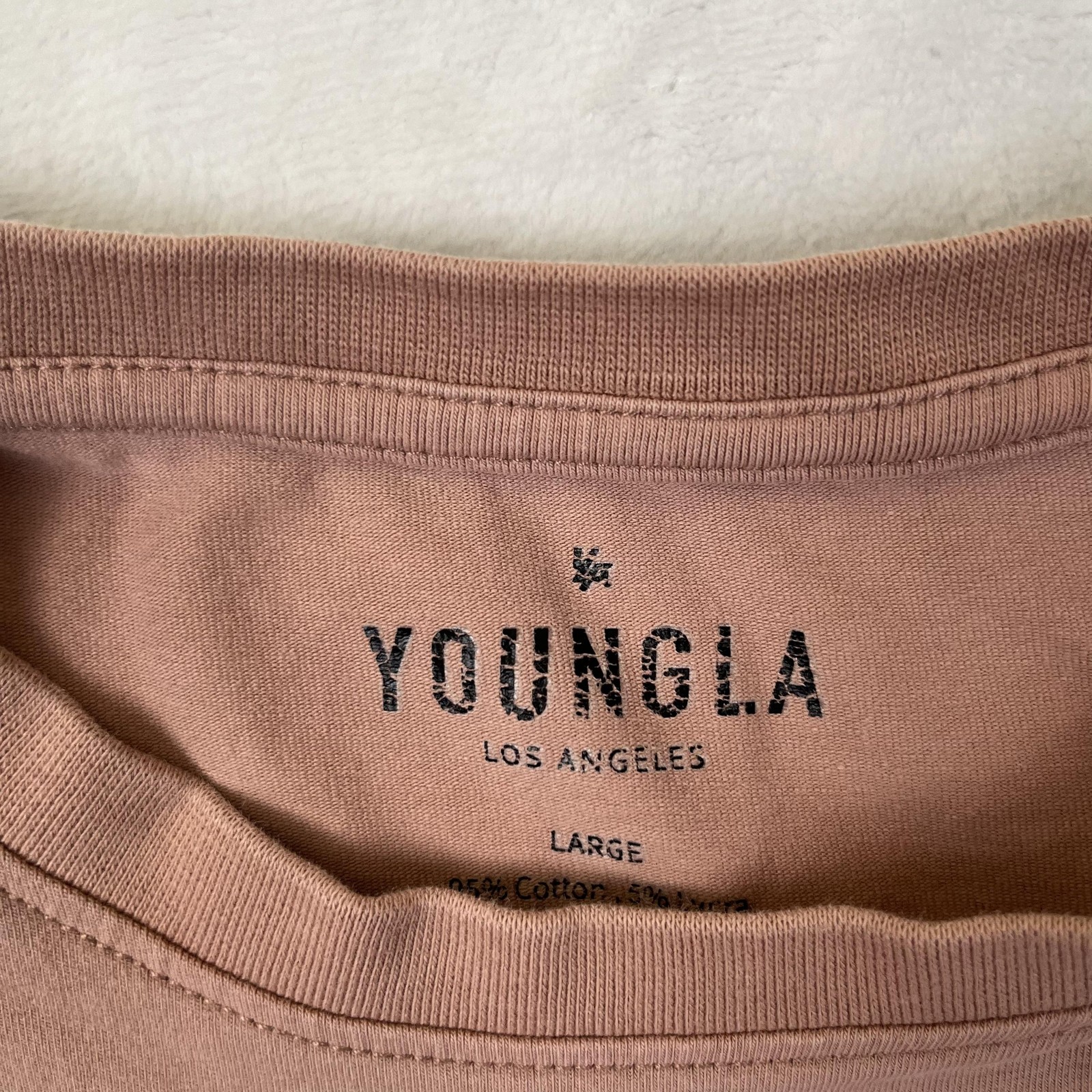 YoungLA T-Shirt Mens Large Pink Longline Curved Hem Stretch Logo Tee Crew Neck gallery