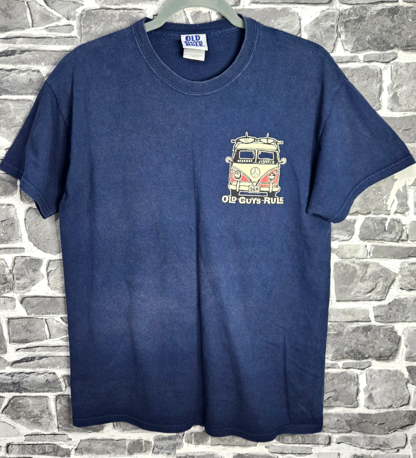 Old Guys T Shirt Mens Medium Navy Blue Surf Bus Camper Graphic Tee