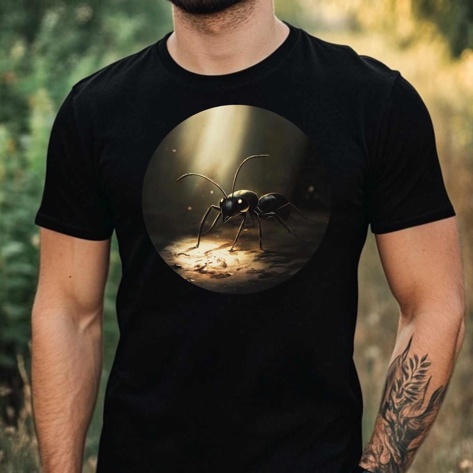 Mens Ant In The Moonlight Motif Cotton T-Shirt Size XS to 5XL