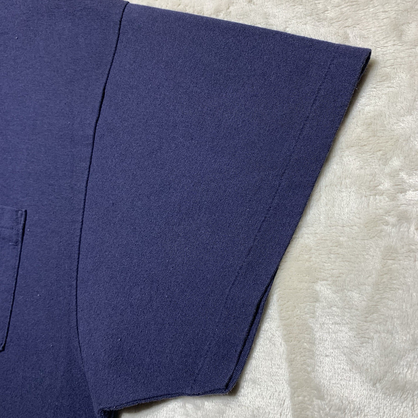 Vintage 90s Roebucks Selvedge Pocket T-Shirt XXL Navy Blank Single Stitch USA gallery