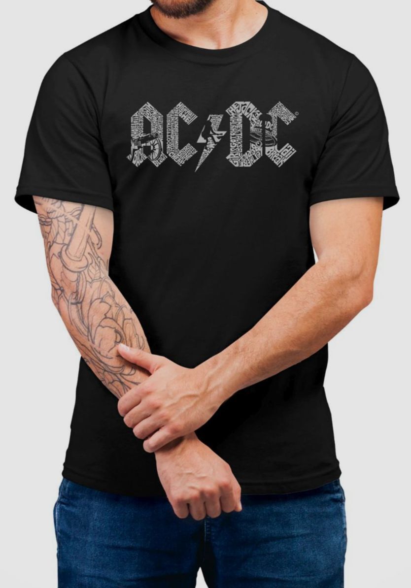 $25 La Pop Art Men's Black Short-Sleeve Crewneck AC/DC Word Art T-Shirt Size M gallery