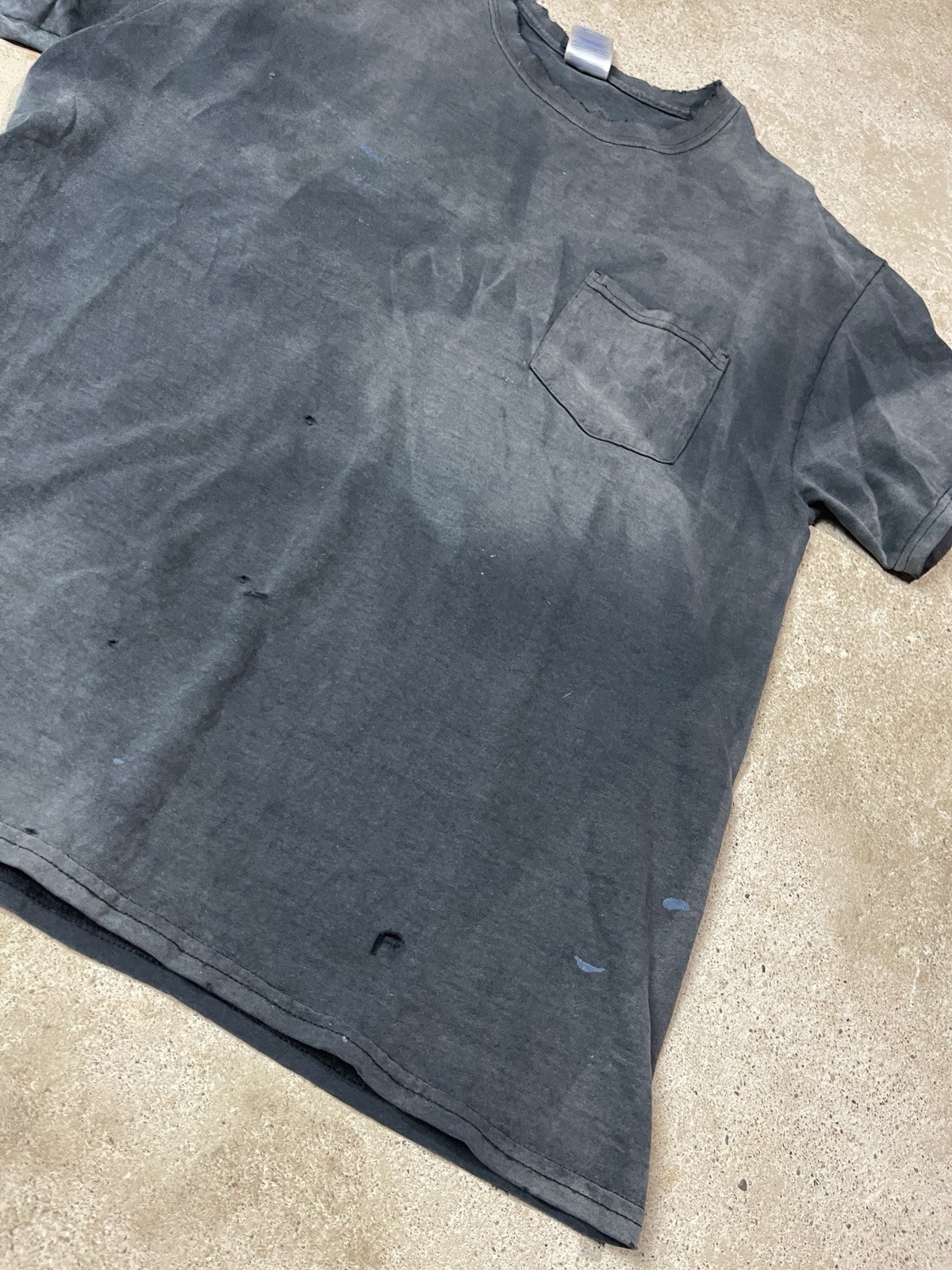 Vintage Sun faded Pocket T-Shirt Gradient Thrashed Mens Size L Distressed Black gallery