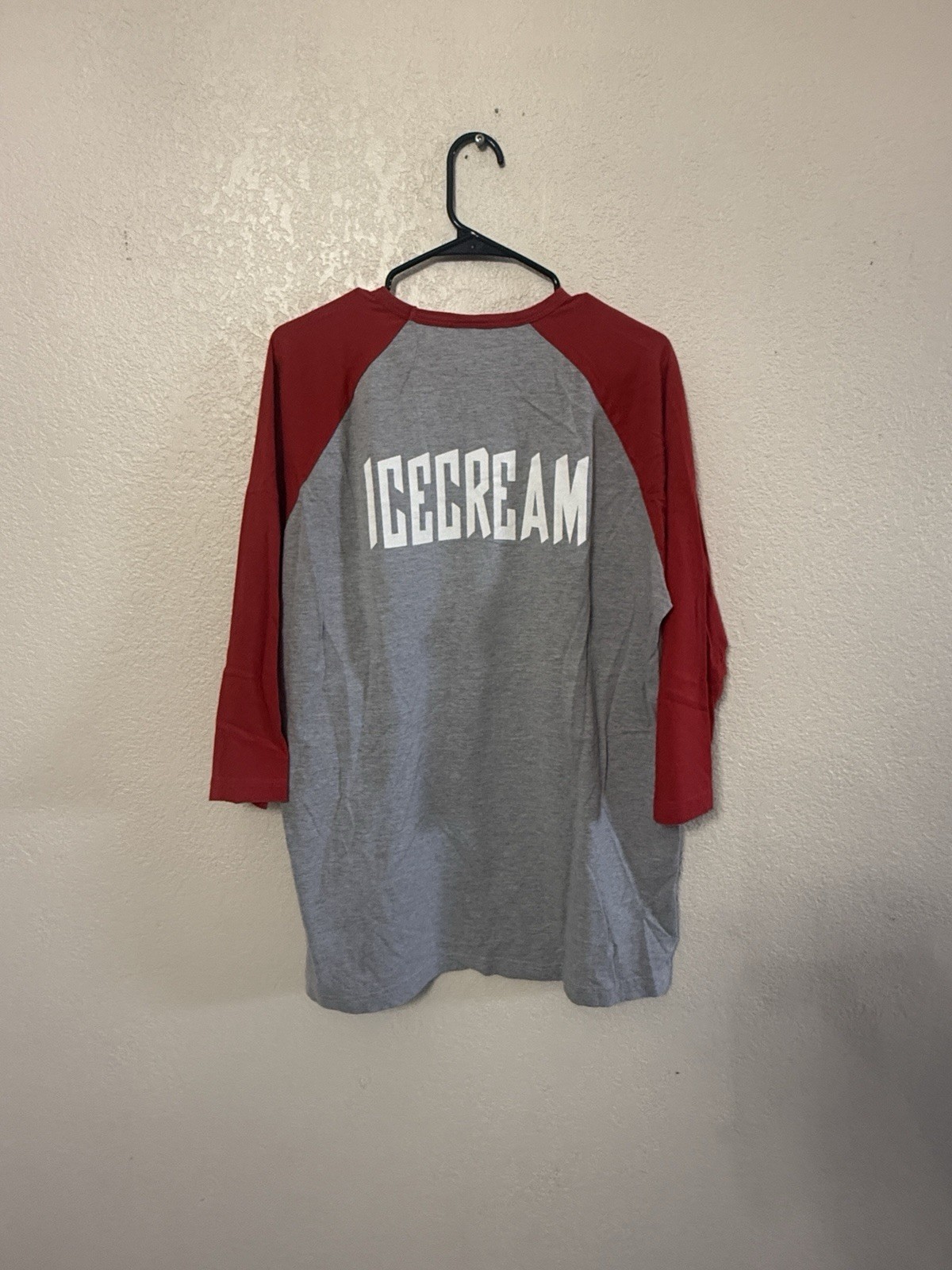 Icecream Men's Gray Red Raglan 3/4 Sleeve Crew Neck Graphic Logo Tee L gallery