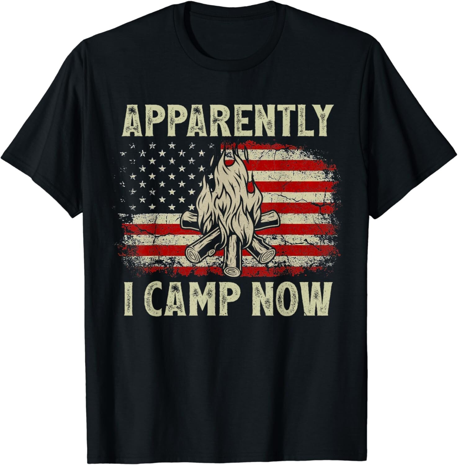 Apparently I Camp Now Vintage Funny Camping USA FLag Gift Unisex T-Shirt gallery