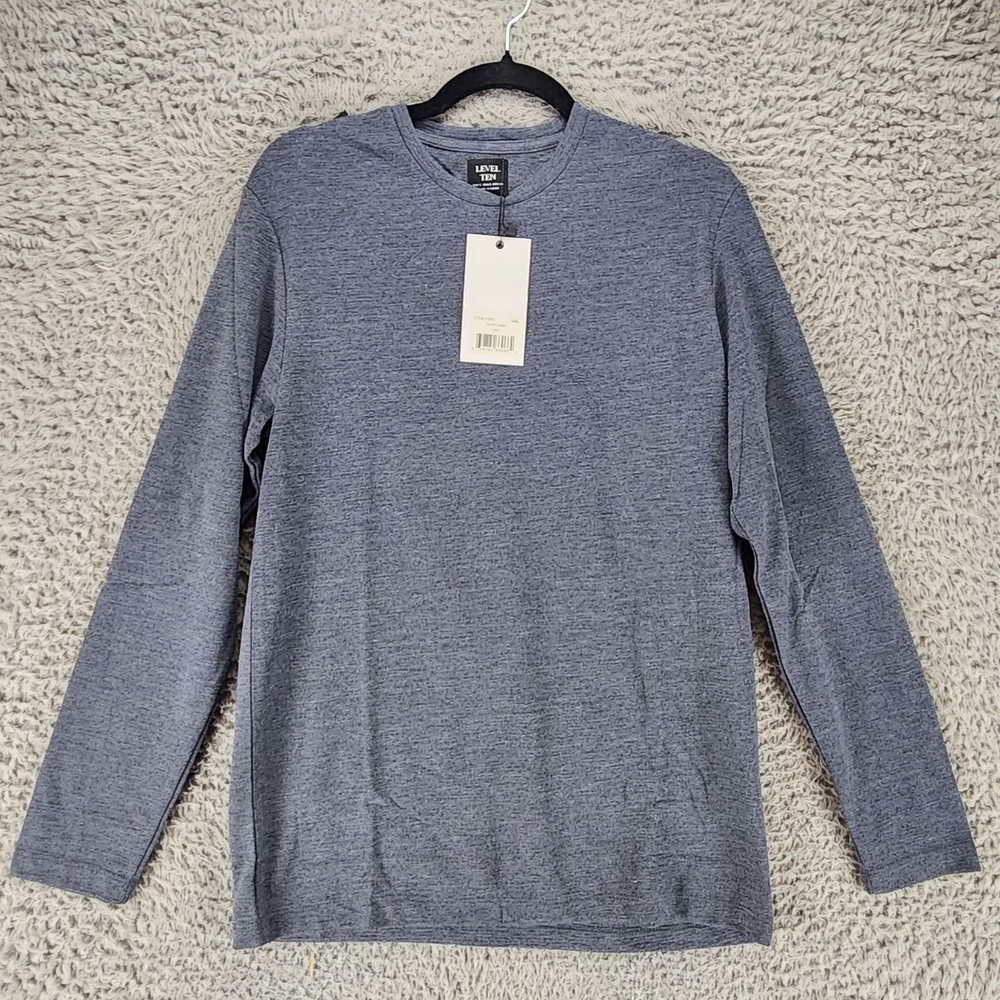 Level Ten Shirt Mens Small Blue Long Sleeve Jersey Knit Crewneck Tee *NWT*
