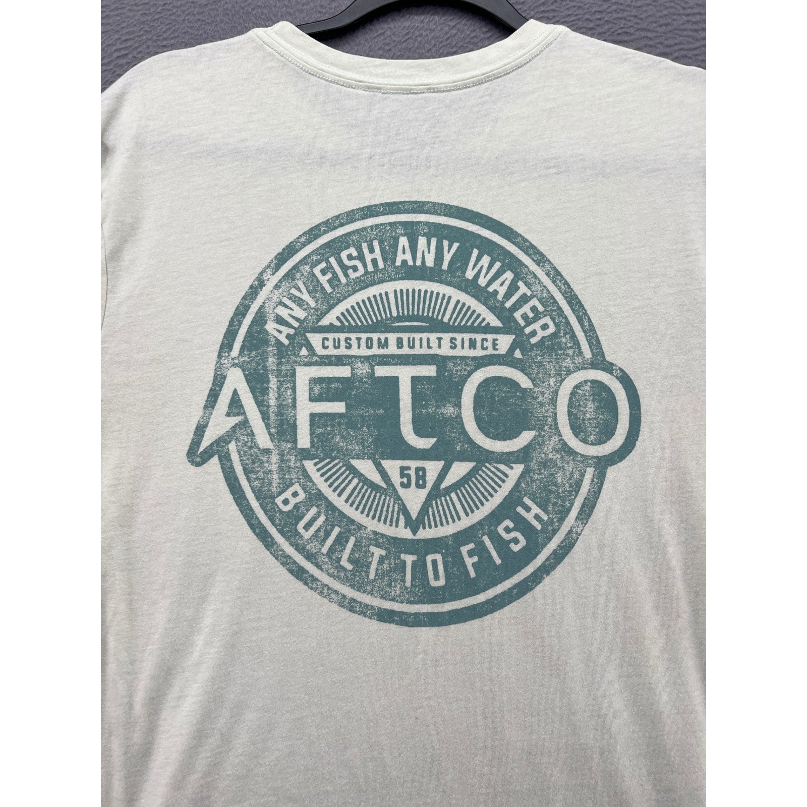 AFTCO Shirt Mens Graphic Medium Tee Green Any Fish Any Water Fishing Short Slv gallery