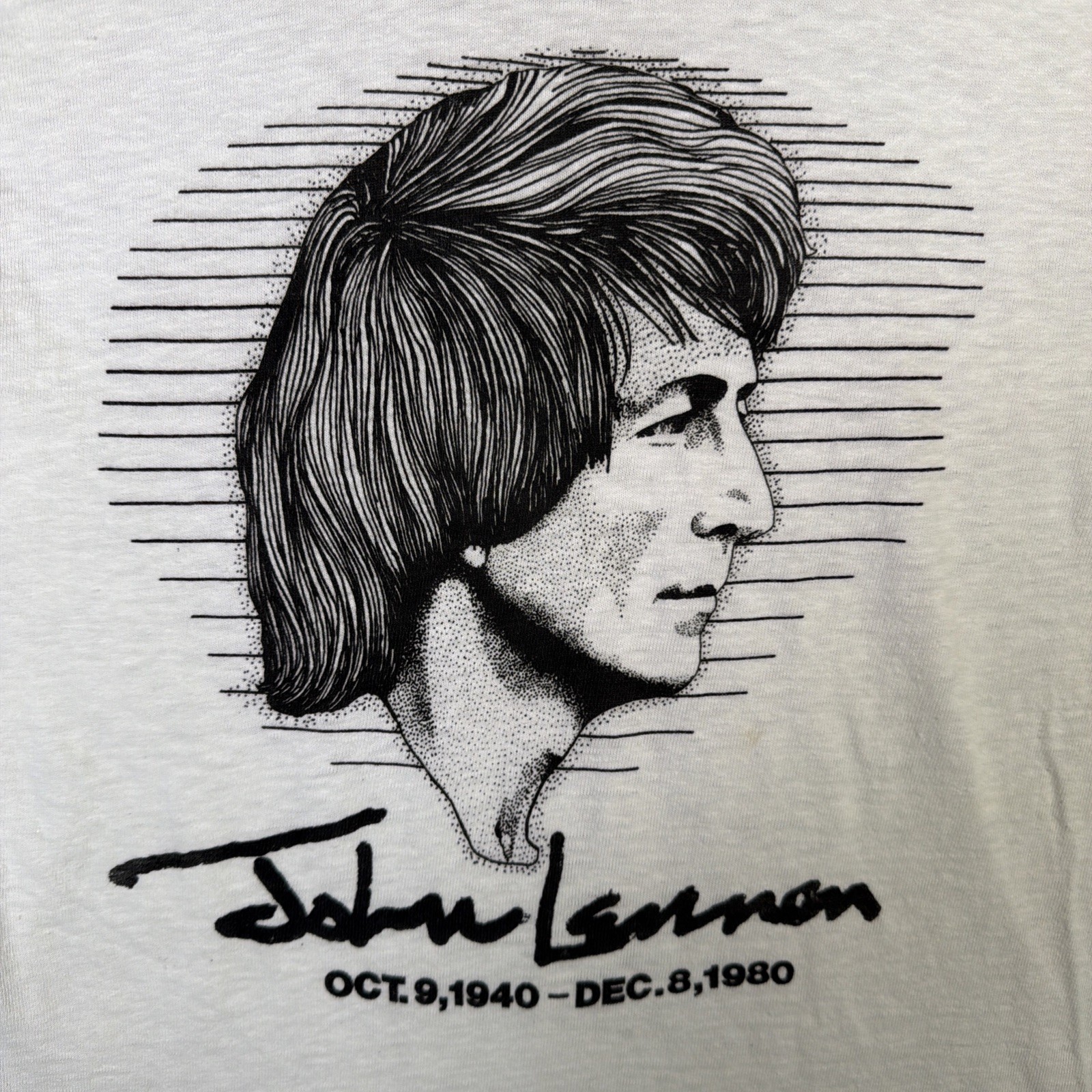 Vintage John Lennon Shirt Small White 80s Beatles Portrait Art Rare Music Death gallery
