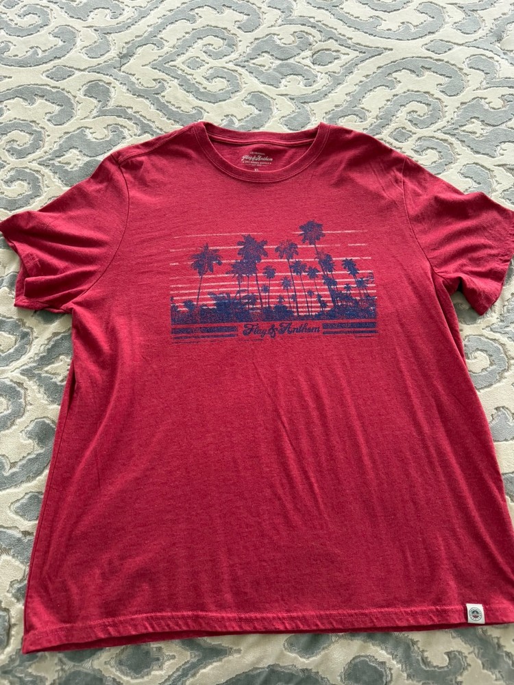 Men’s Flag & Anthem Palm Tree Graphic Short Sleeve T-Shirt Red Size XL