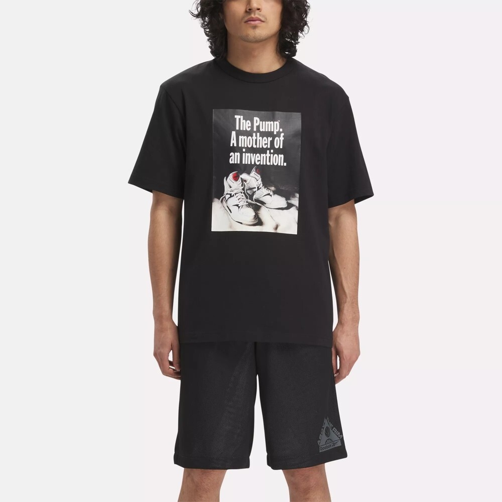 Reebok XL Men's T-Shirt Black White Retro Pump Invention Lifestyle Cotton NWT gallery