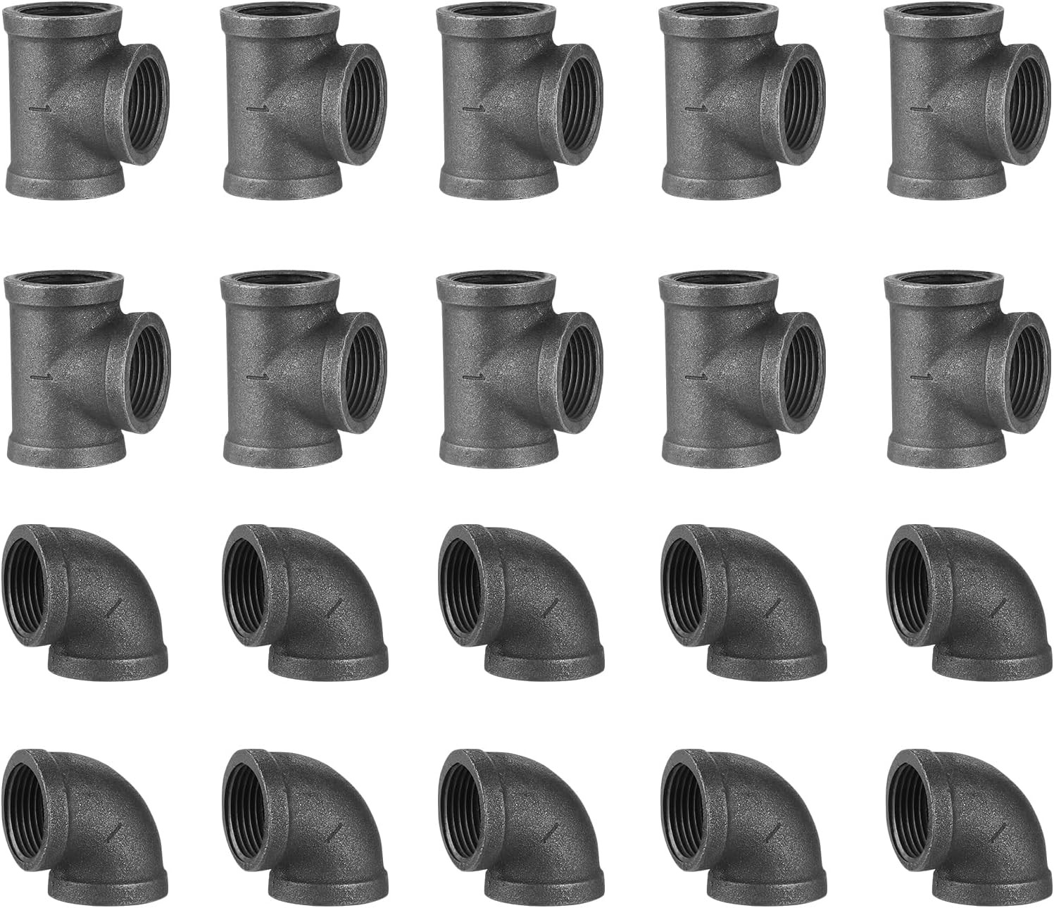 1″ Thereaded Tee & Elbow, 20 Pack Industrial Cast Malleable Iron Pipe Elbow/Tee