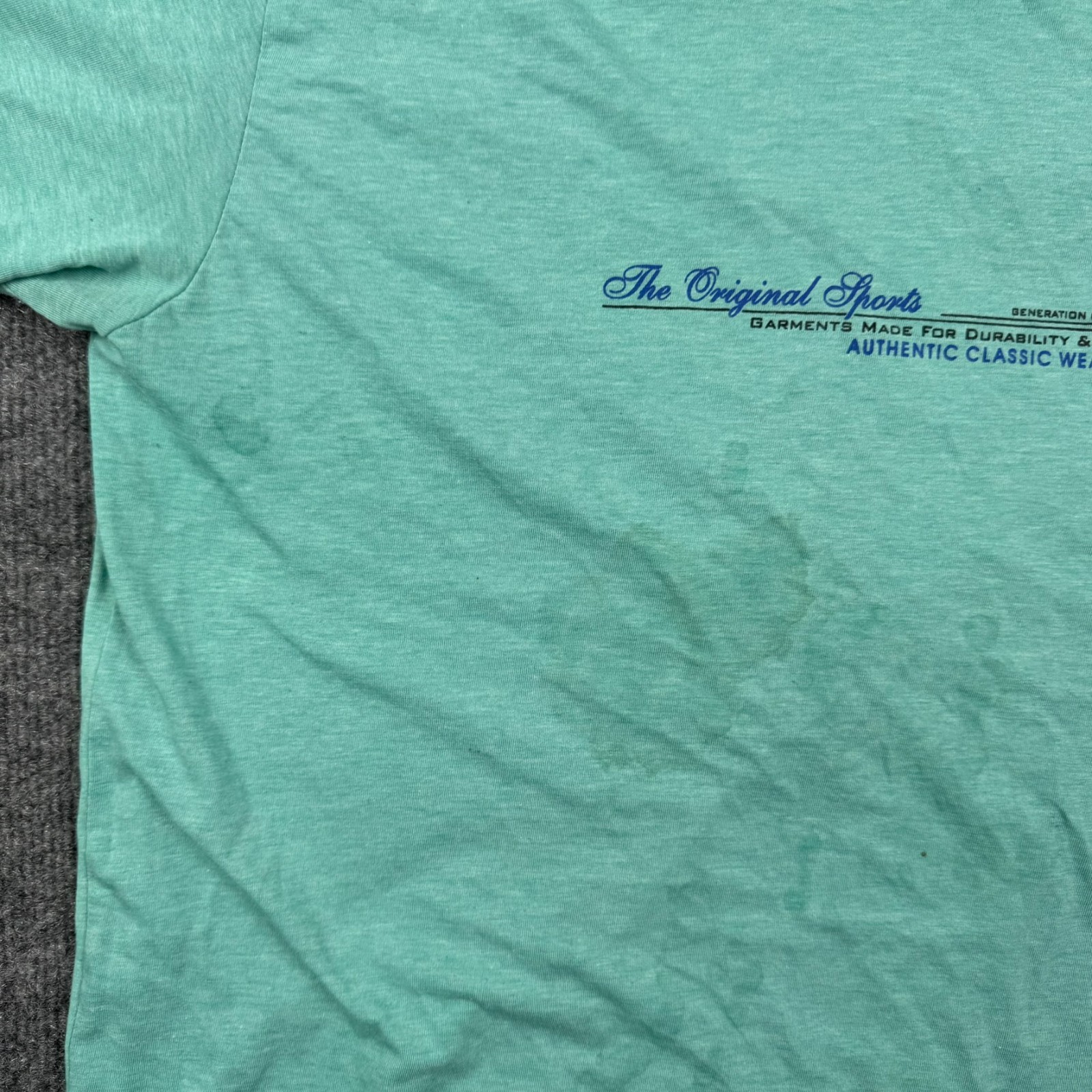 Array The Original Sports T-Shirt Men XXL Fits Large Teal Graphic Stained AS IS gallery