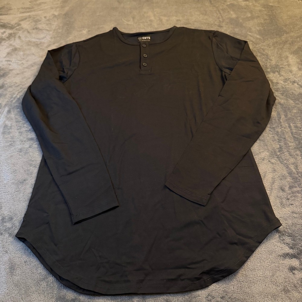Cuts Clothing Black PYCA PRO Long Sleeve Elongated Henley Shirt Mens Medium New
