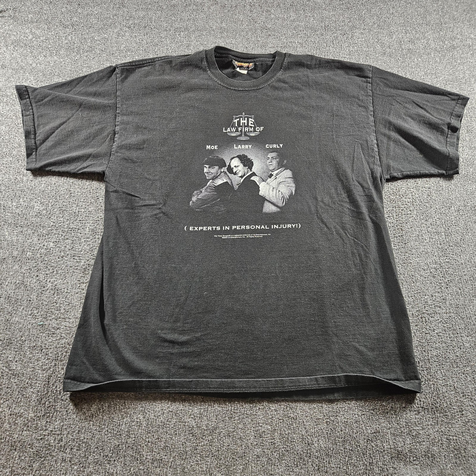 Vintage The Three Stooges Law Firm Experts In Personal Injury Black T-Shirt XL gallery