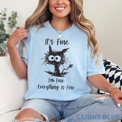It’s Fine I’m Fine Everything Is Fine Shirt, Cute Black Cat Tee, , 202826