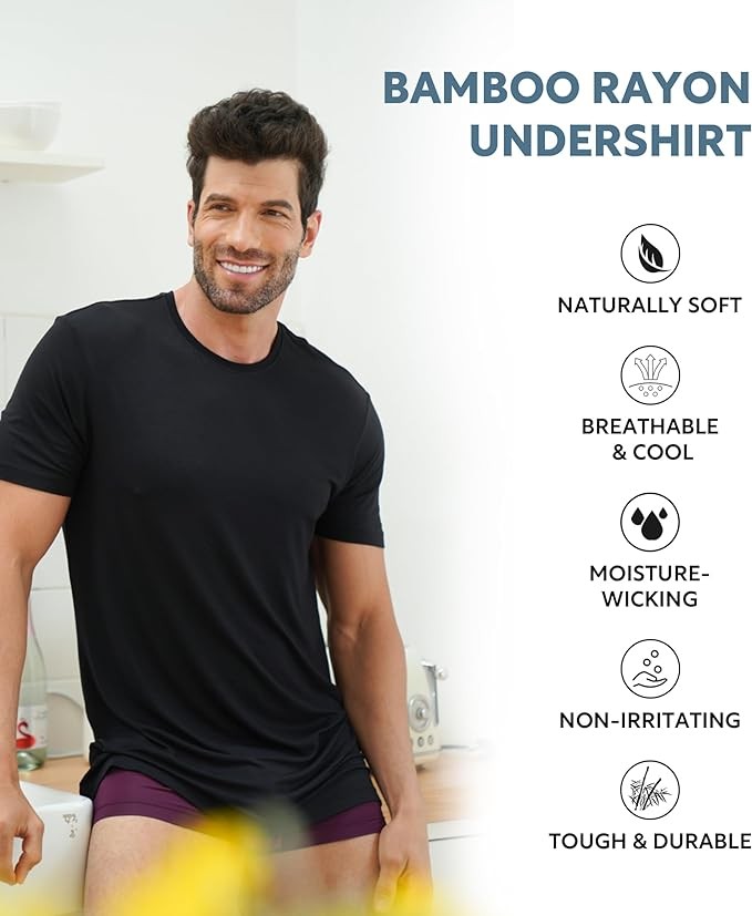 Men's Bamboo Rayon Crewneck Moisture-Wicking, Stretchy Undershirts – 3 Pack gallery