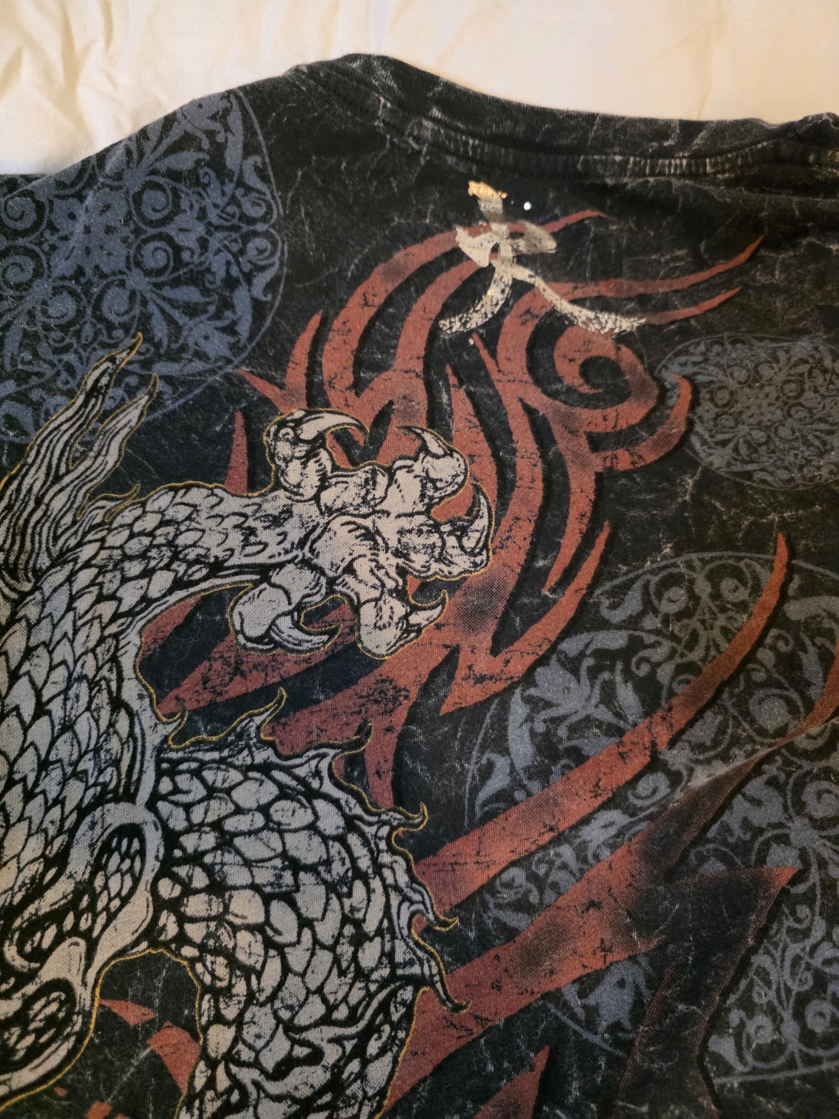 Y2k Vintage Ring of Fire Dragon Graphic Print Crew Neck Short Sleeve T-Shirt 2x gallery
