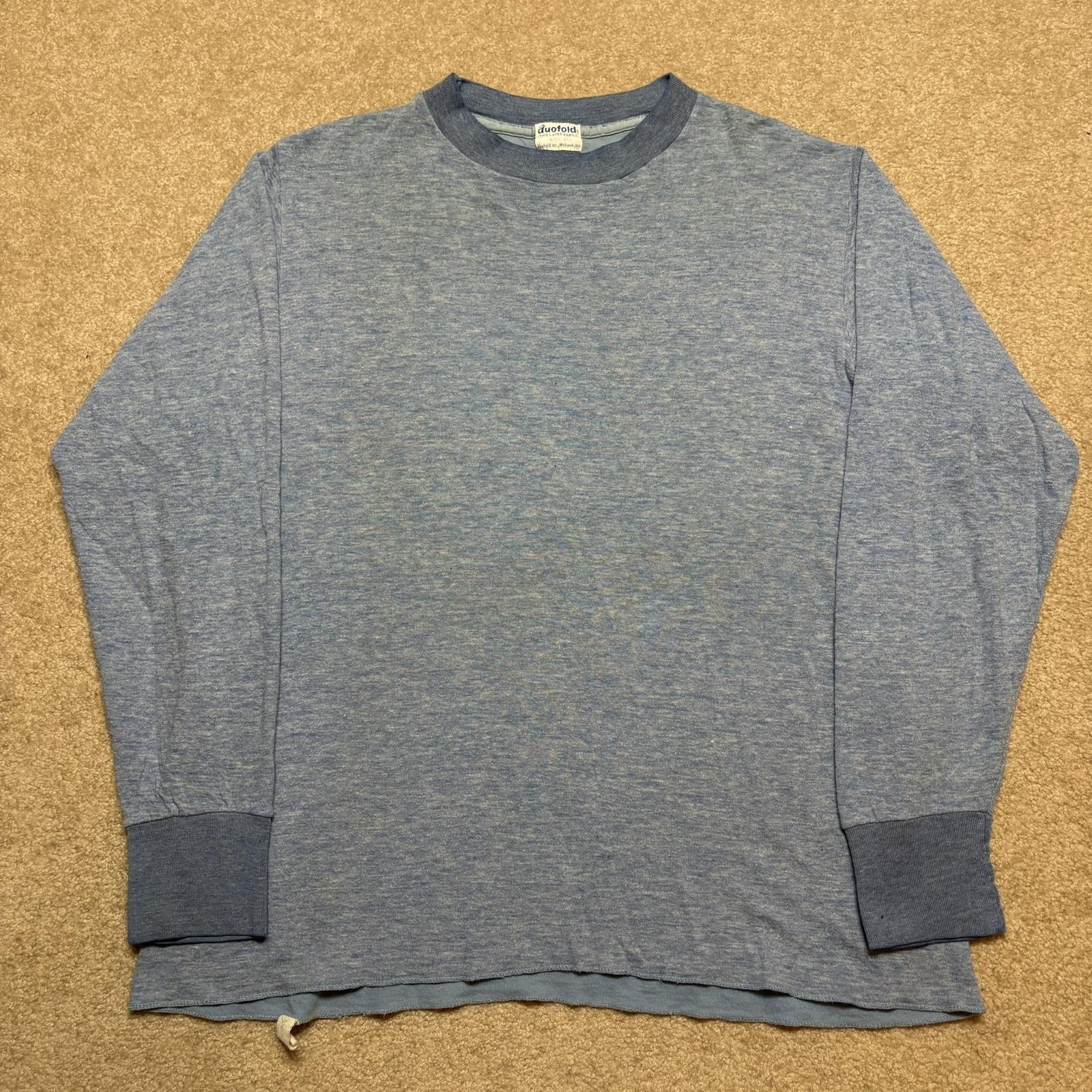 Vtg 60s Duofold Thermal Shirt Mens Medium Blue Double Layer Two Tone LS Grunge