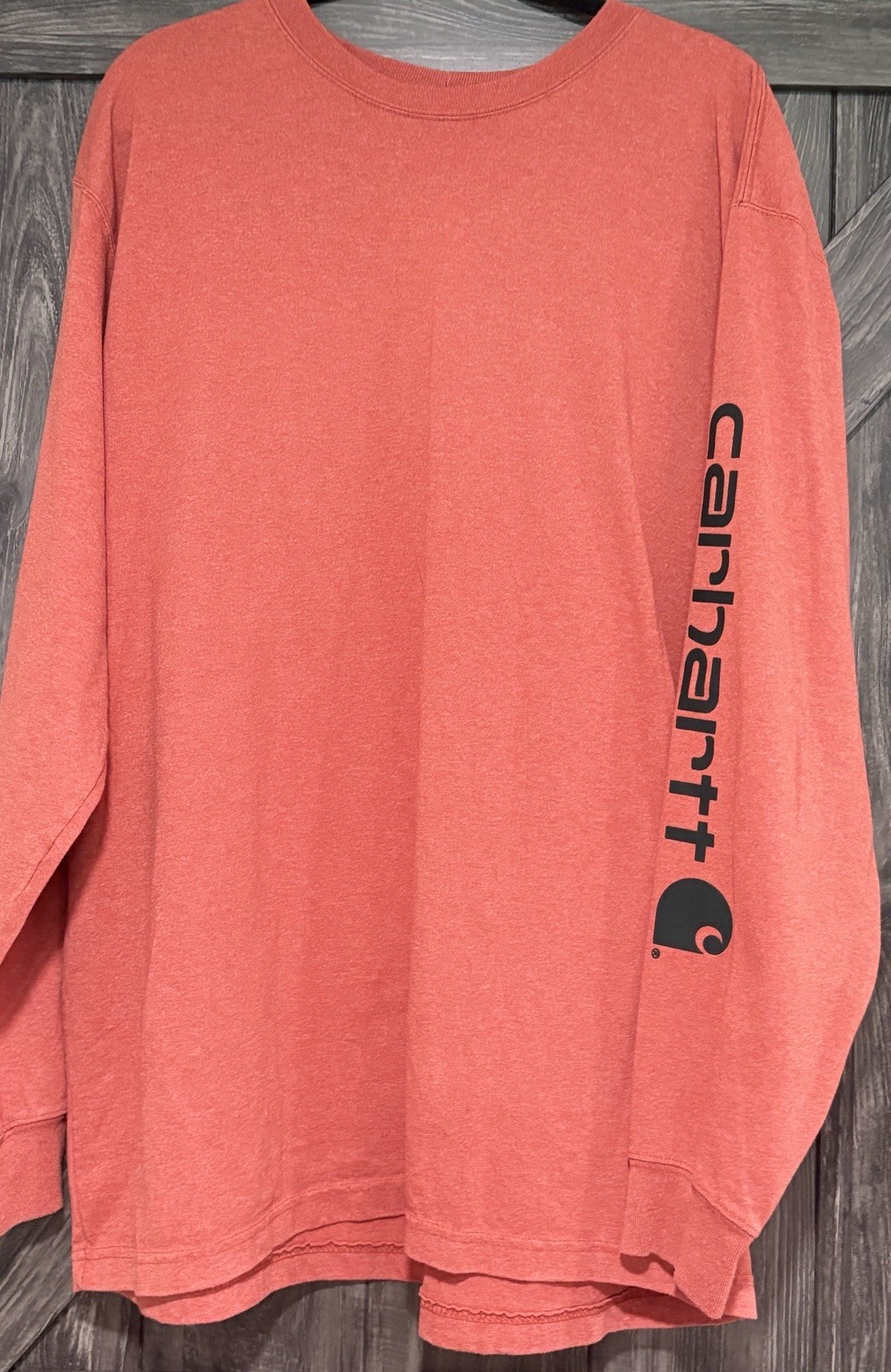 Carhartt Men’s Sz XL Burnt Orange Spell Out Long Sleeve T-Shirt Original Fit gallery