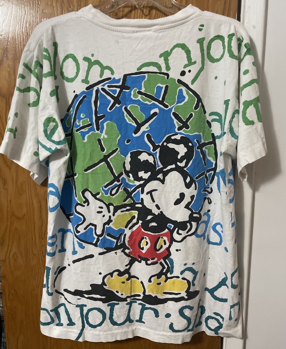 Vintage Disney Mickey Mouse Hello World All Over Print T Shirt OSFA 90s Land gallery