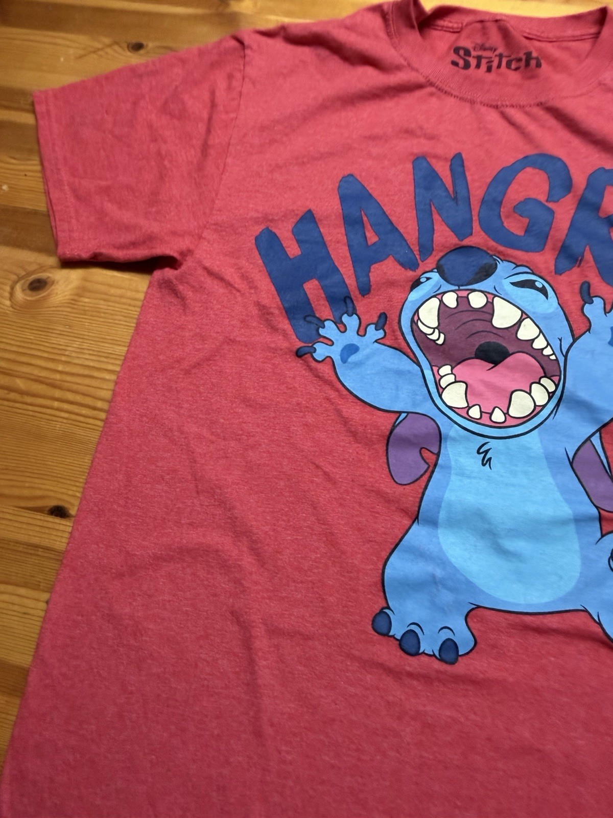 Disney Stitch Red T Shirt Hangry Cotton Poly Blend Tagless Adult Size Small EUC gallery