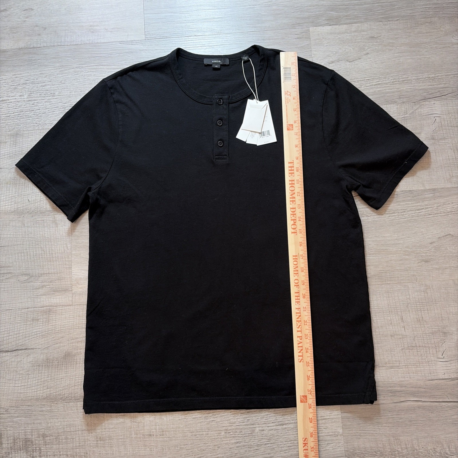 NWT VINCE SHORT SLEEVE HENLEY T SHIRT MENS SZ LARGE $125 USA BLACK 100% COTTON gallery