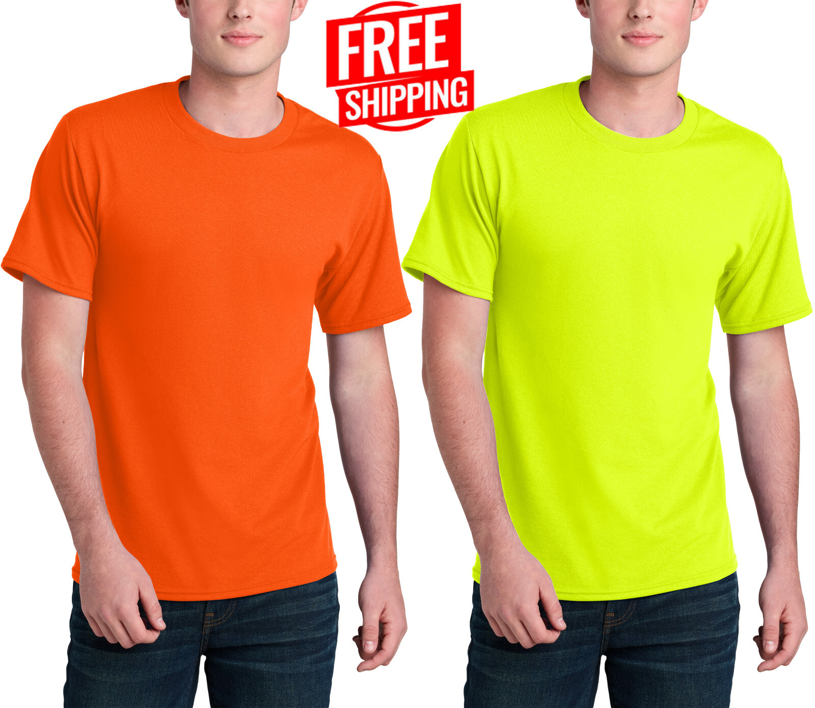 Mens Safety Green & Safety Orange Sustainably Made Tee Blended Soft T-Shirt S-4X gallery