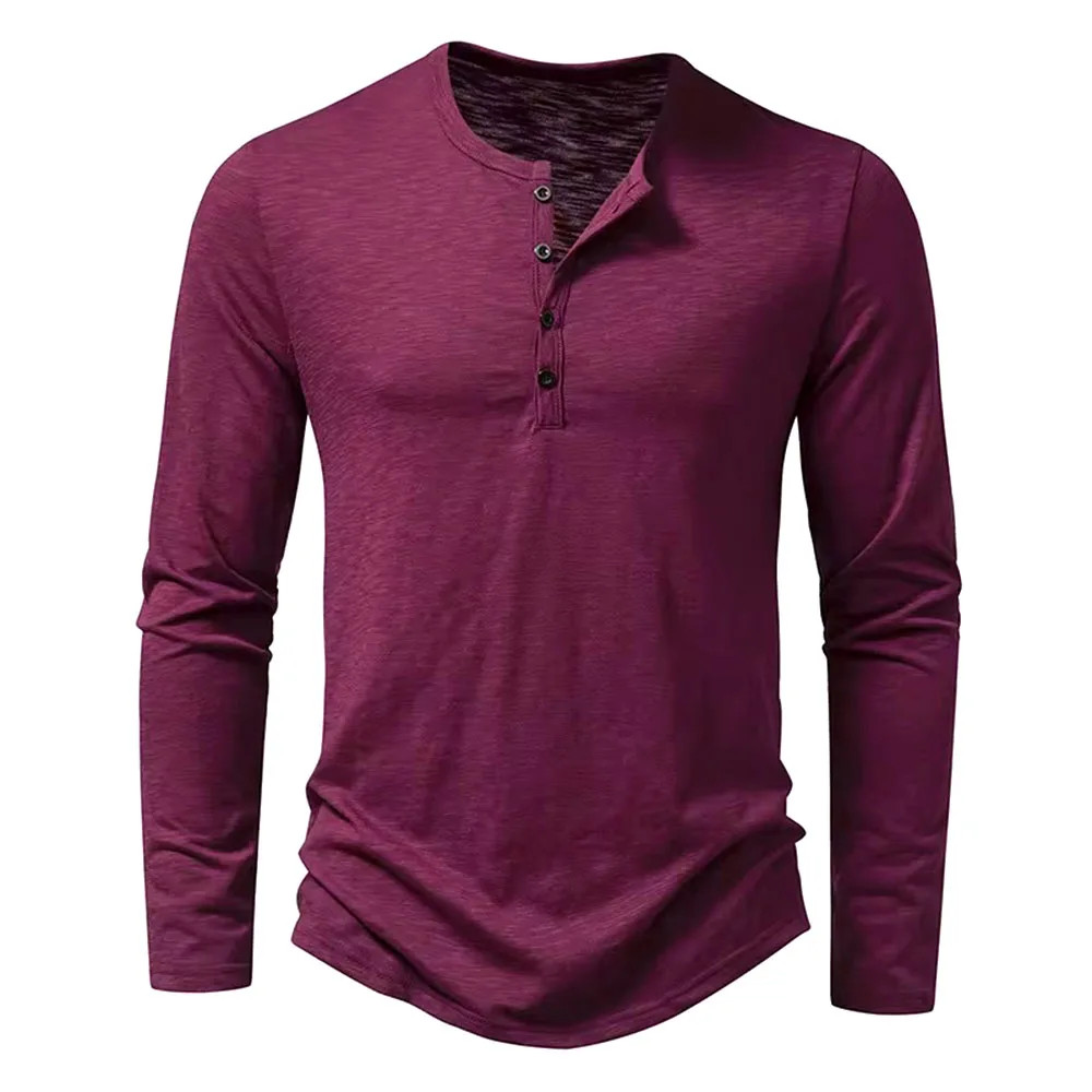 Autumn New Men's Cotton Button Long Sleeve Henley Neck T-Shirt Casual Solid gallery
