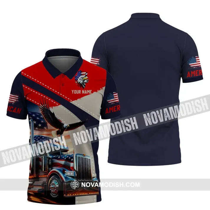 Custom Name 3D Shirt – Eagle Truck America Flag Color Polo Shirt L594