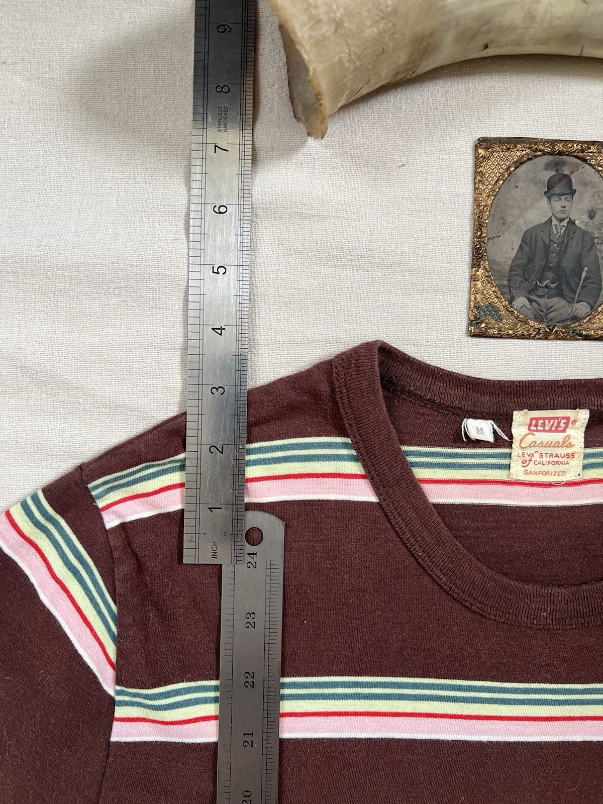 LVC T-Shirt M Levi's Vintage Clothing 50s 60s Casuals Brown Stripe Single Stitch gallery