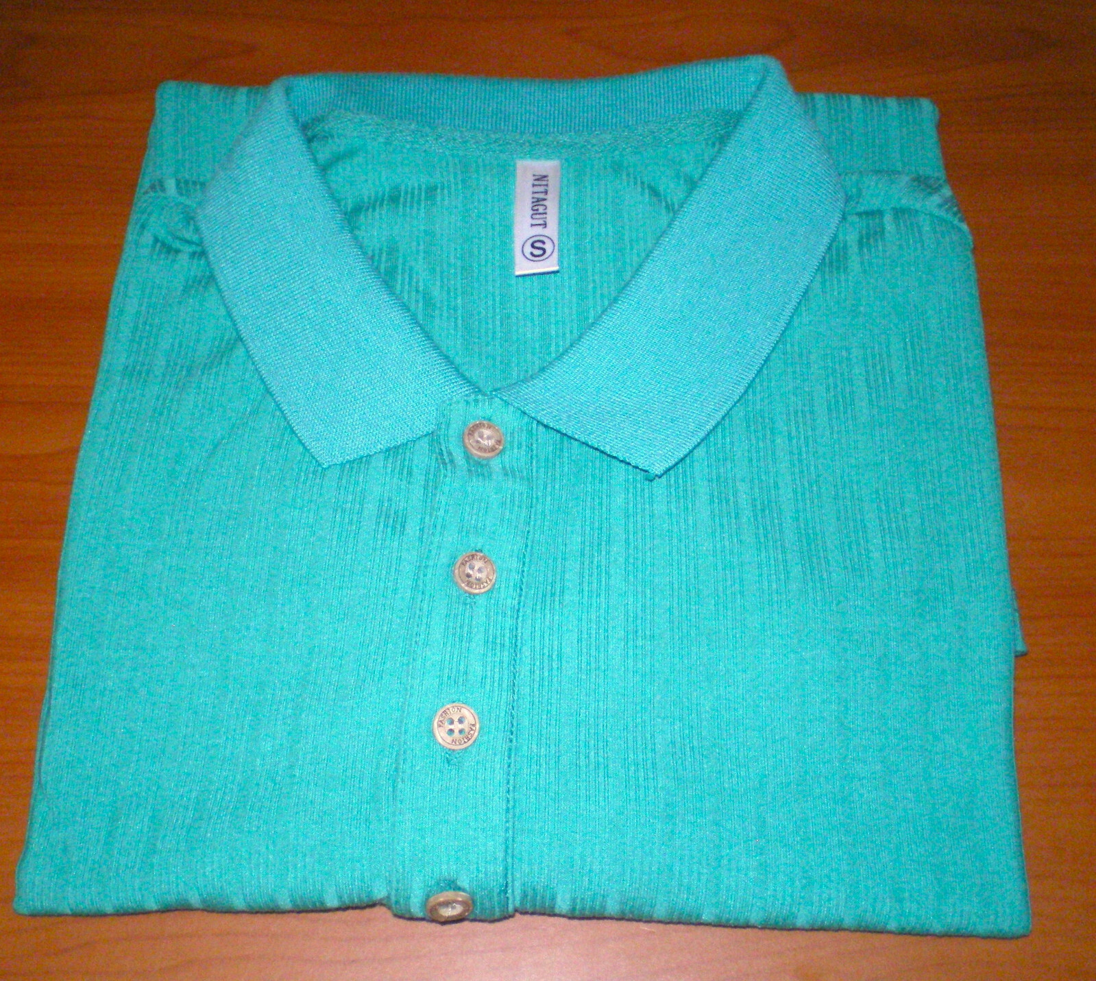 NITAGUT Mens Seafoam Green Casual Short Sleeve Collared Ribbed Knit POLO Shirt S gallery