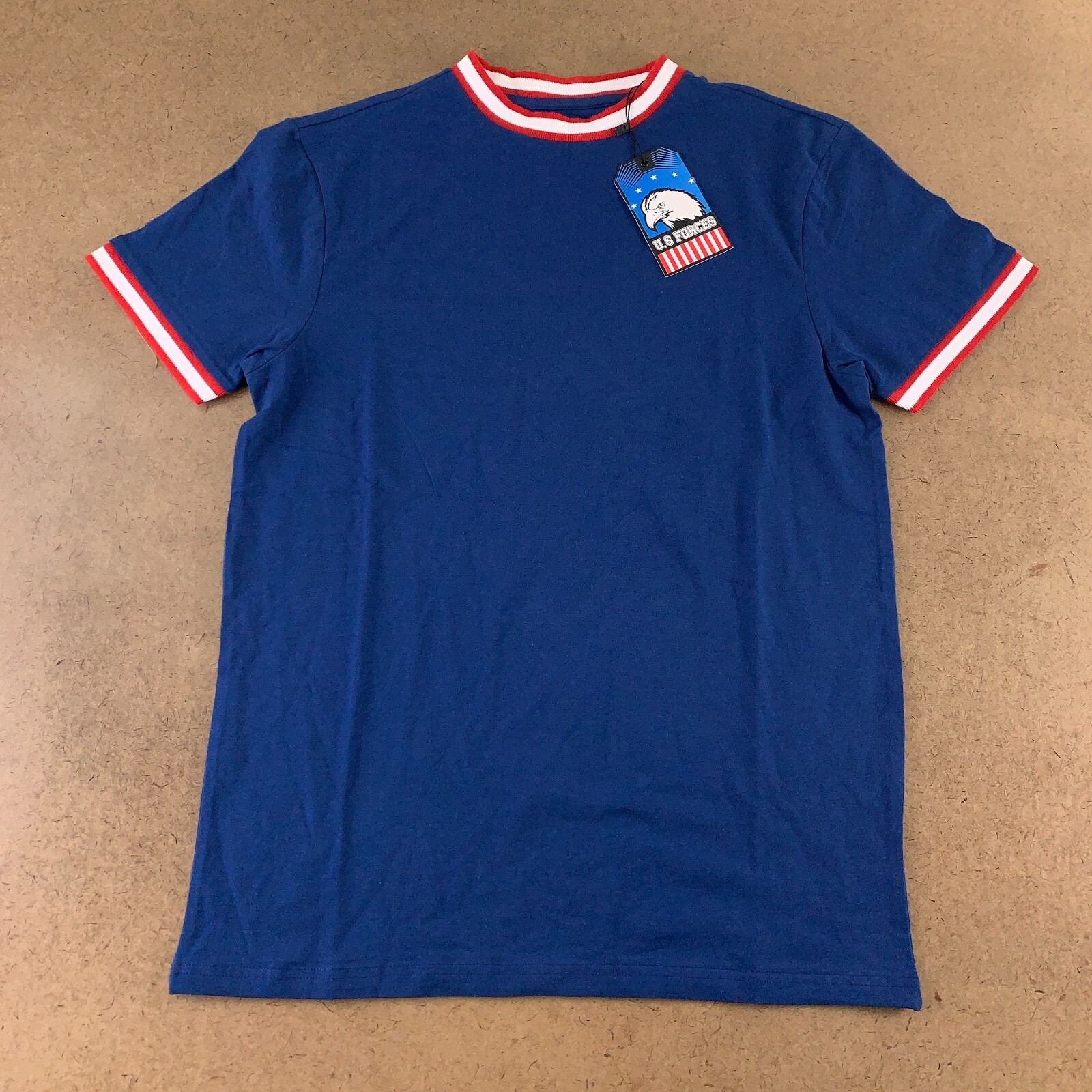 US Forces Adult Size Small Blue Red White Trim Short Sleeve Crew Neck Tee NWT