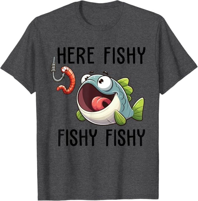 Here Fishy Fisherman Funny Fishing Lover Cute Fish Worm T-Shirt gallery