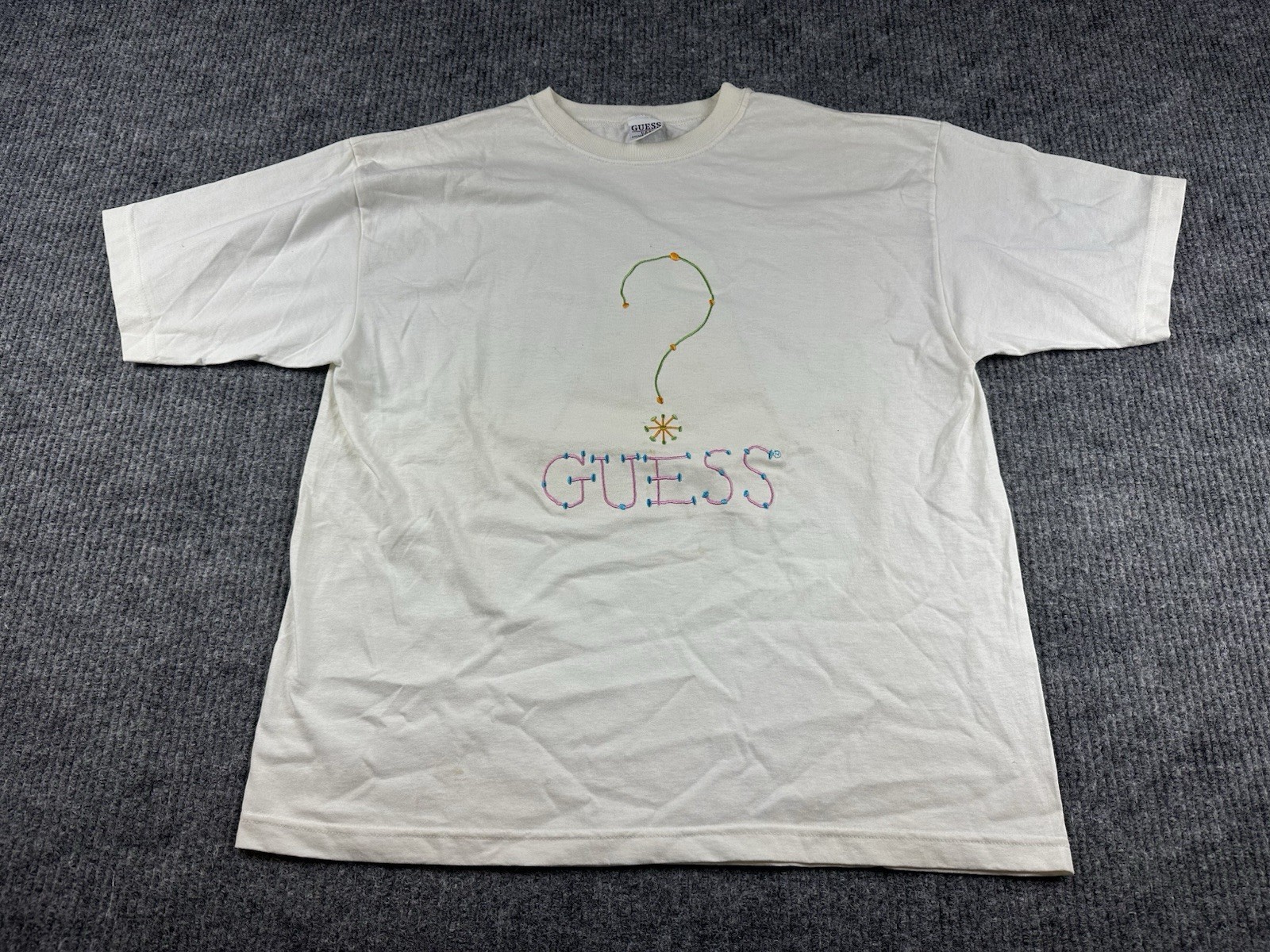 Vintage Guess Shirt OSFA (Fits Large) White Floral Colorful Made In USA 90s Y2K