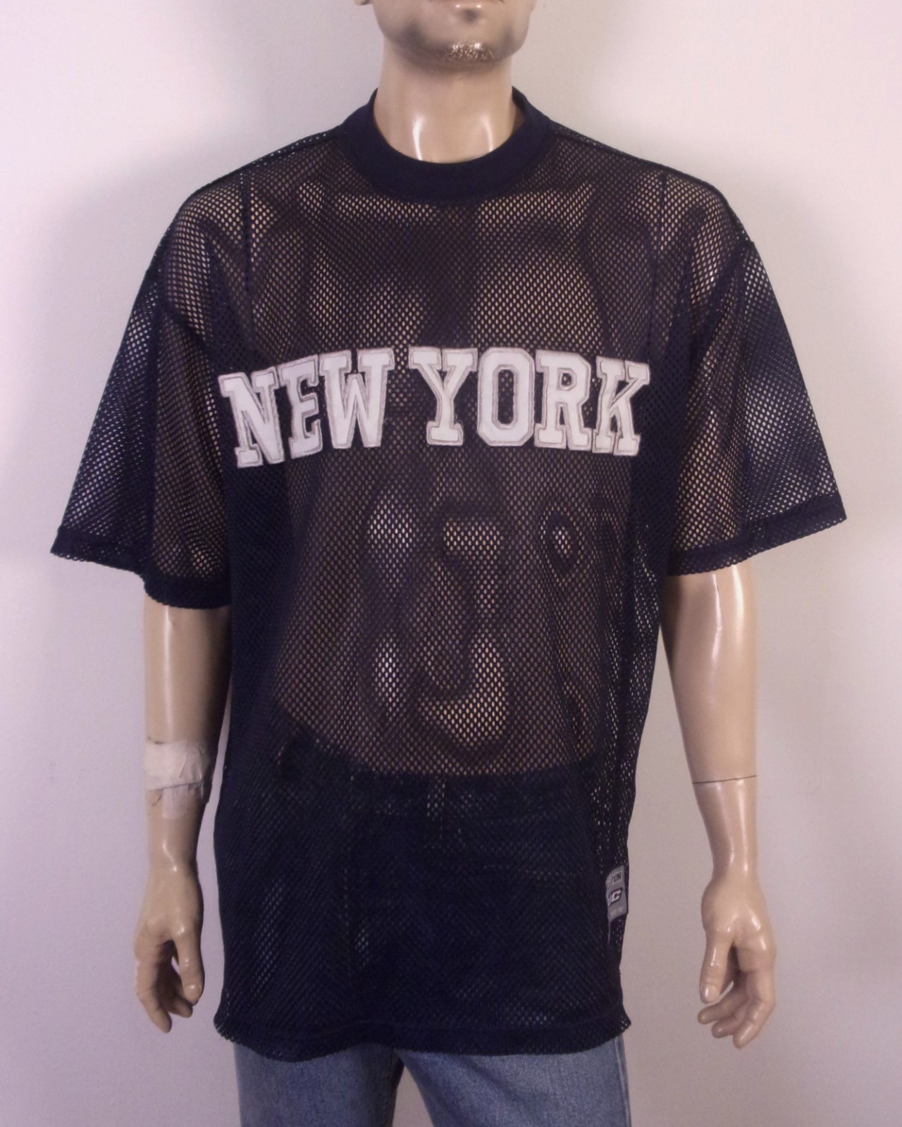 vintage EUC 212 NYC Navy Mesh New York T-Shirt Shirt Jersey Hip Hop Rap SZ XL gallery