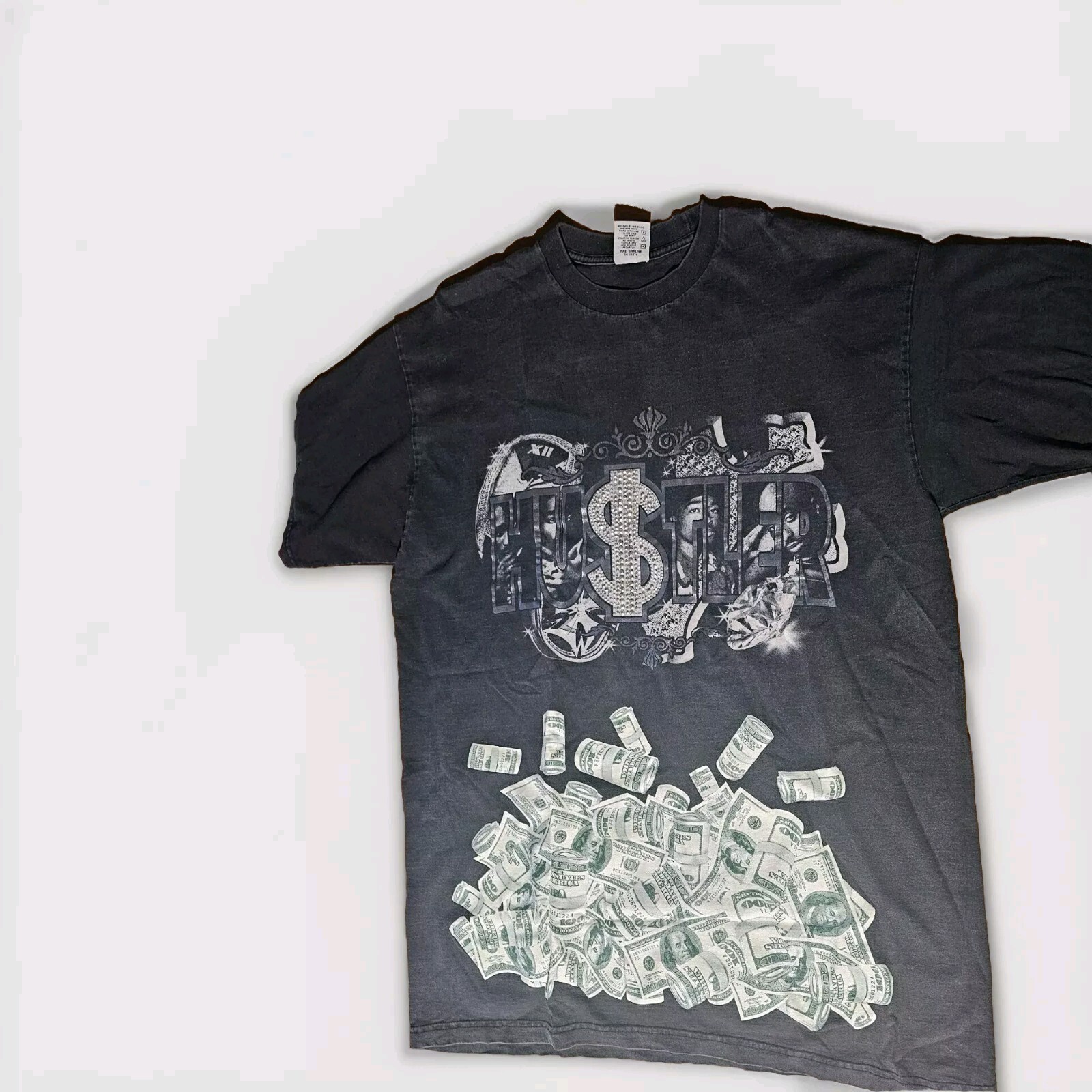 Vtg Y2K Hustler Tupac Studded Embellished Money Hip Hop Rap T-Shirt SZ Men 2XLT gallery