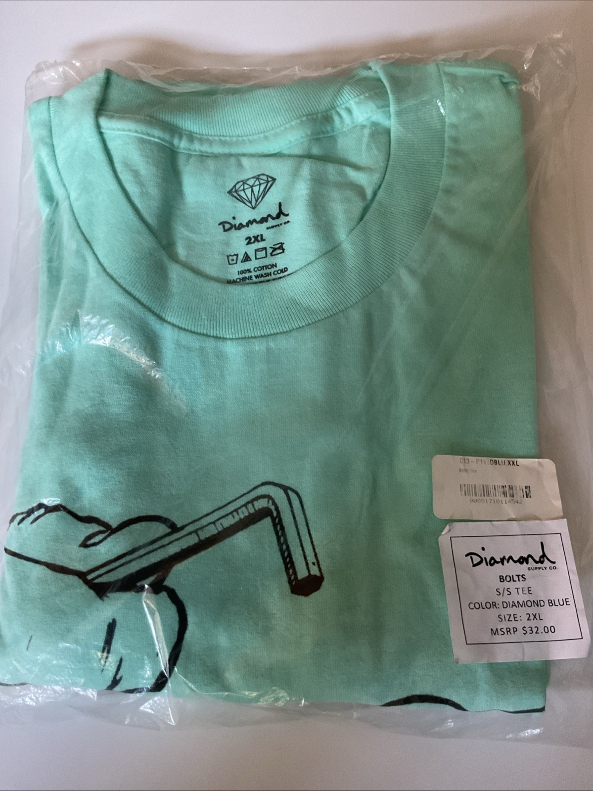 Diamond Supply Co Bolts Tee 2XL Diamond Blue Tiffany Deadstock New In Bag