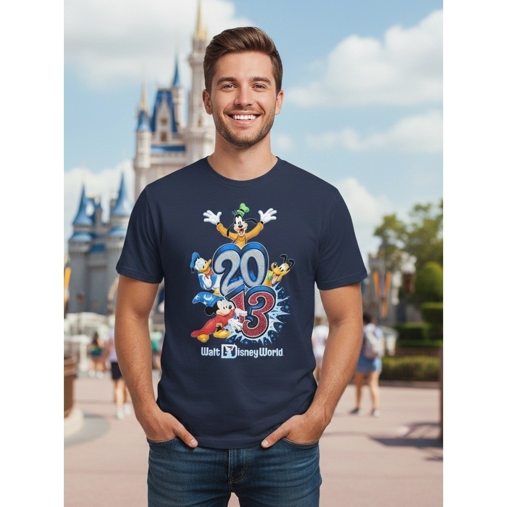 2013 Walt Disney World Mens Large Graphic T-Shirt Mickey Mouse Goofy Donald Duck
