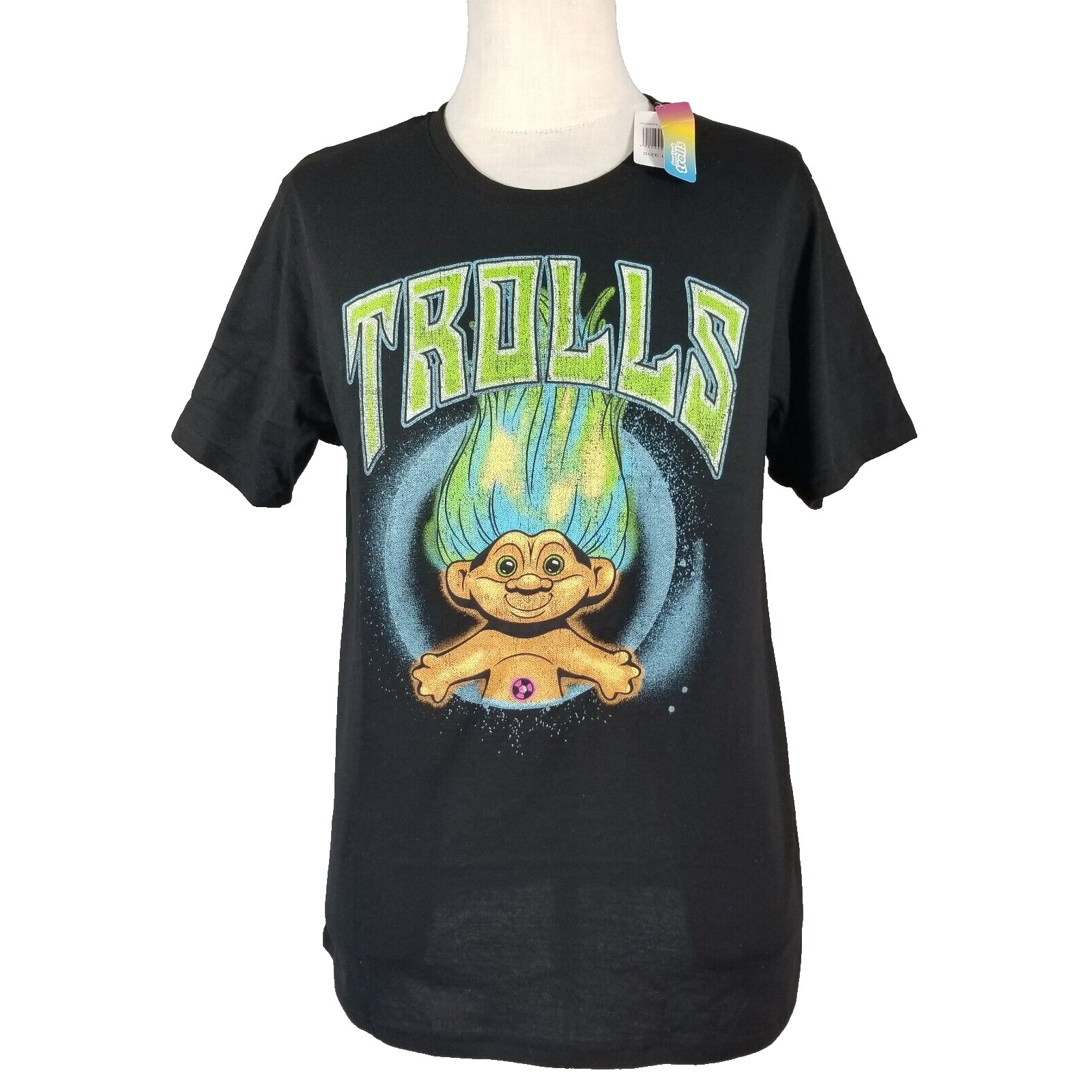 Dreamworks Good Luck Trolls Shirt Mens Large Black Short Sleeve Retro New