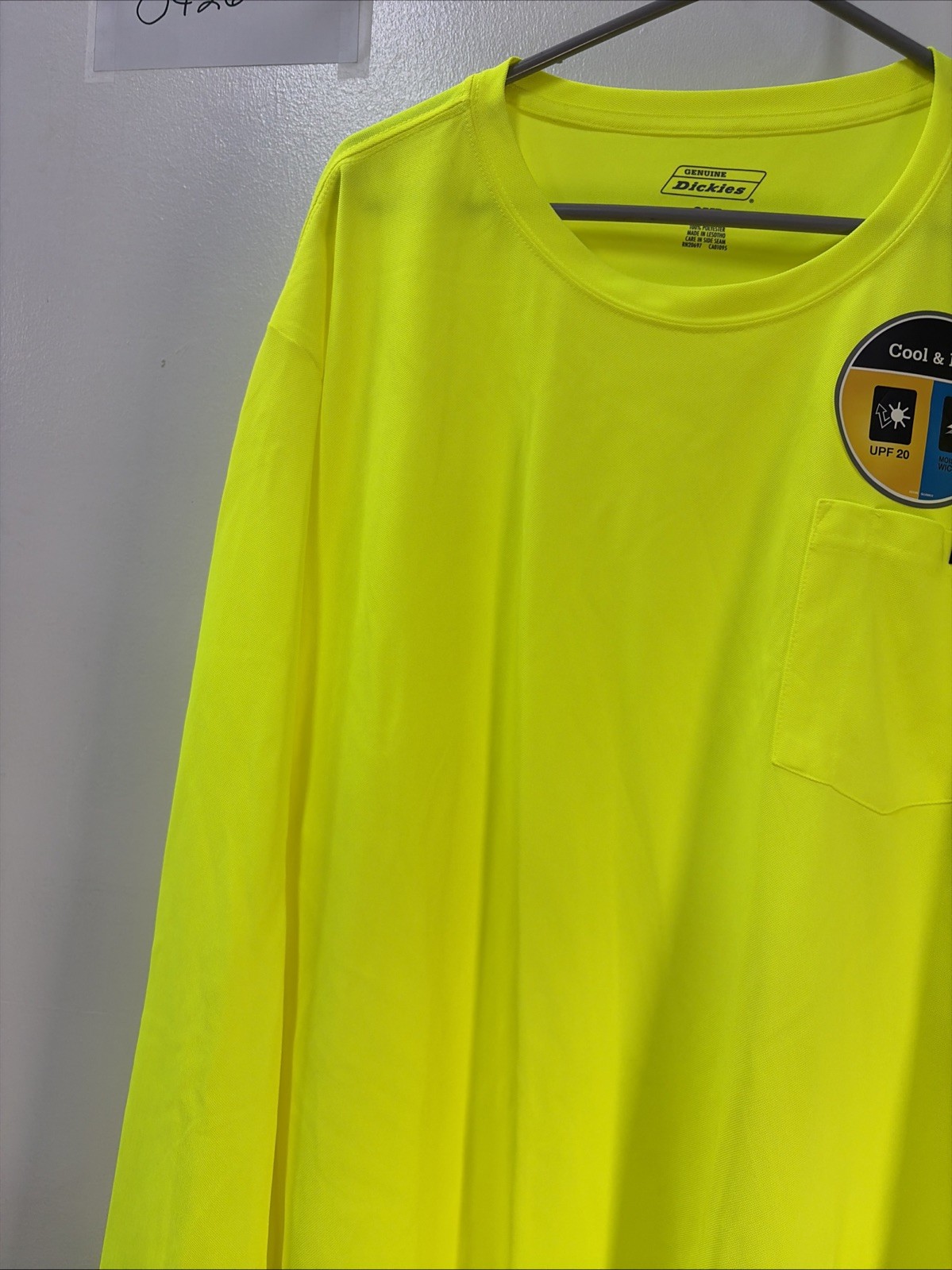 Dickies Men's Long Sleeve Pocket Tee Cool & Dry Size 3XL Florescent Yellow NWT gallery
