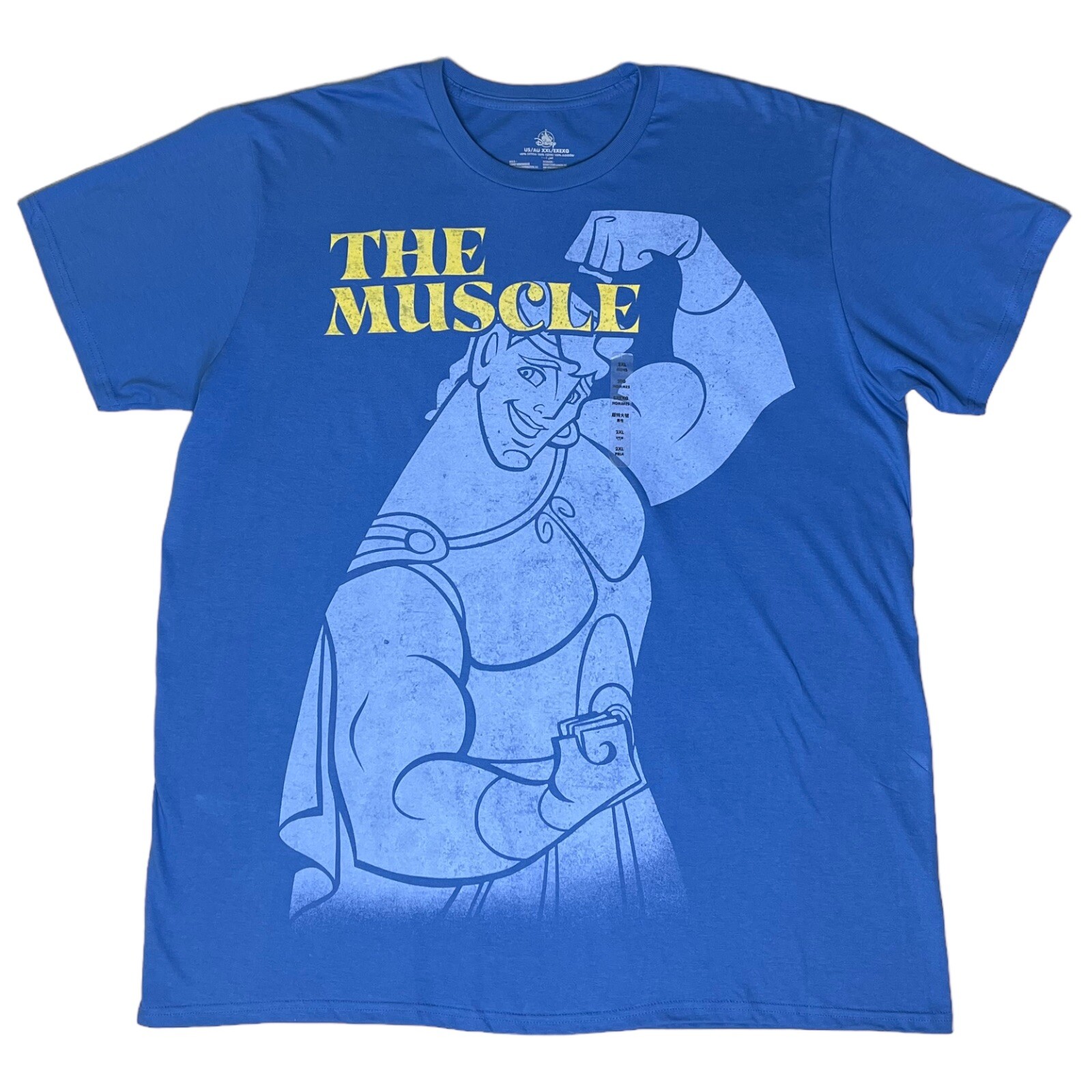 Disney Hercules T-shirt Size XXL The Muscle Blue Large Front Print Yellow White