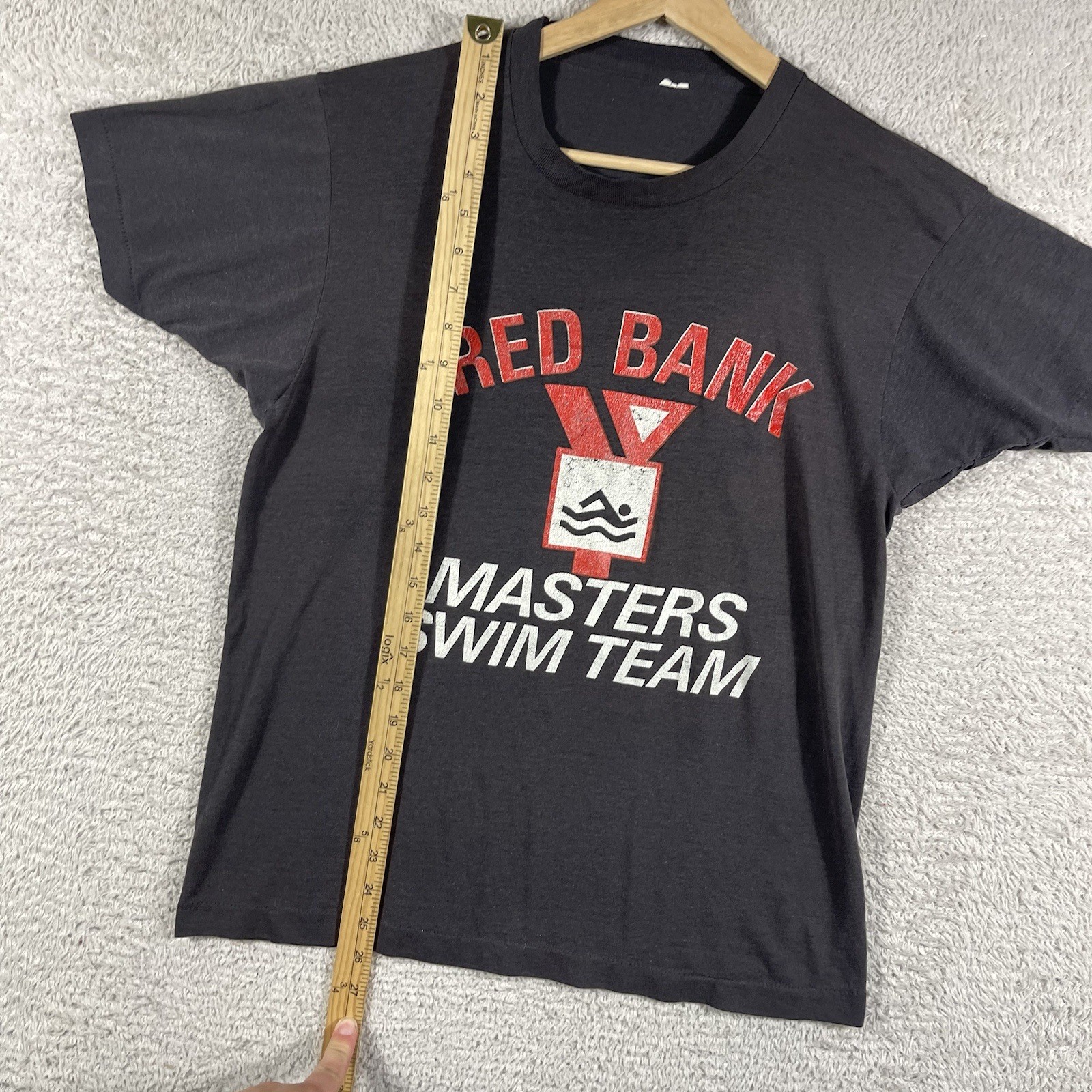 Vintage 80's Red Bank YMCA Swim Team T Shirt Adult Medium Black Polycotton NJ gallery