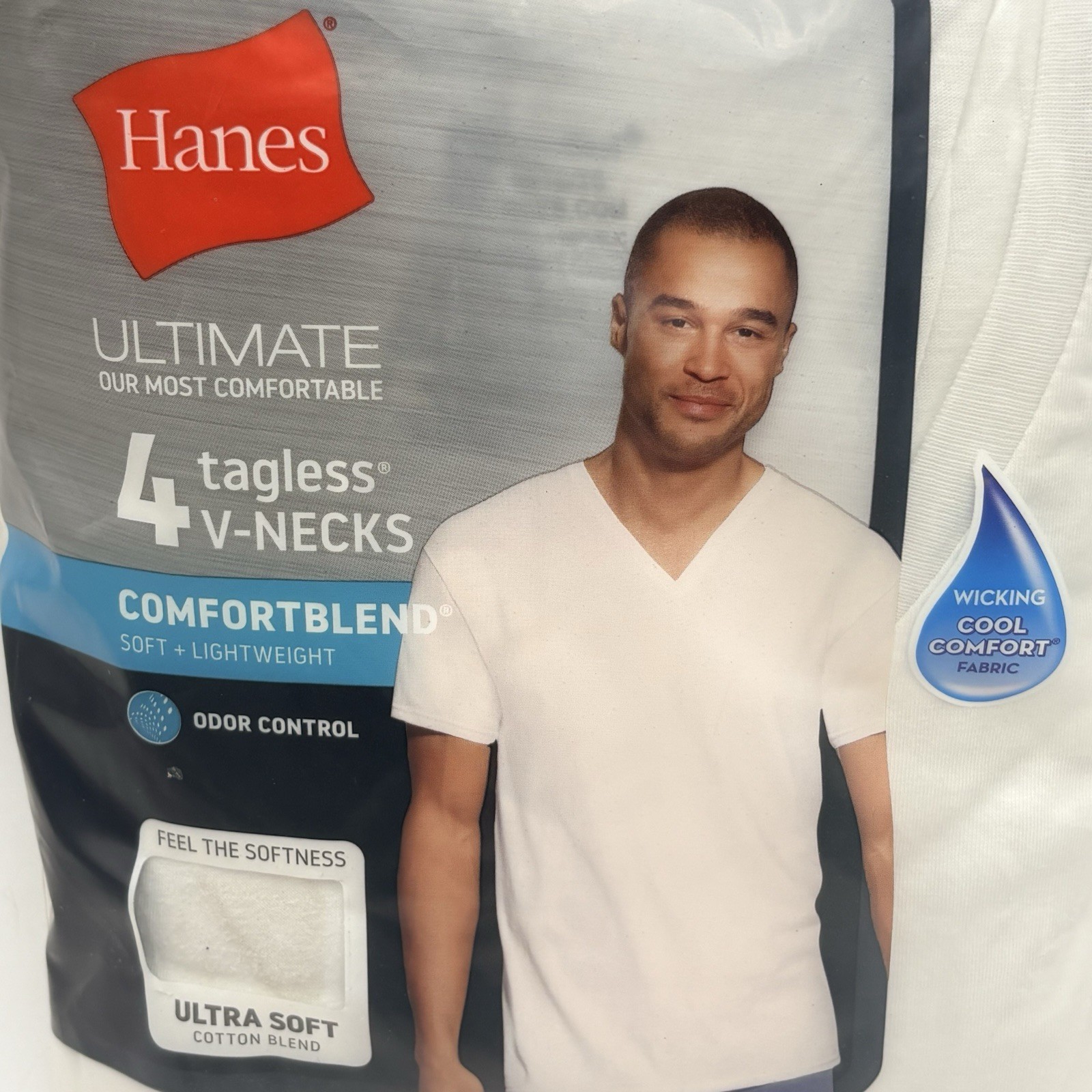 Hanes V-neck Men's XL 46-48 Ultimate T-Shirt - White ComfortBlend Odor Control gallery