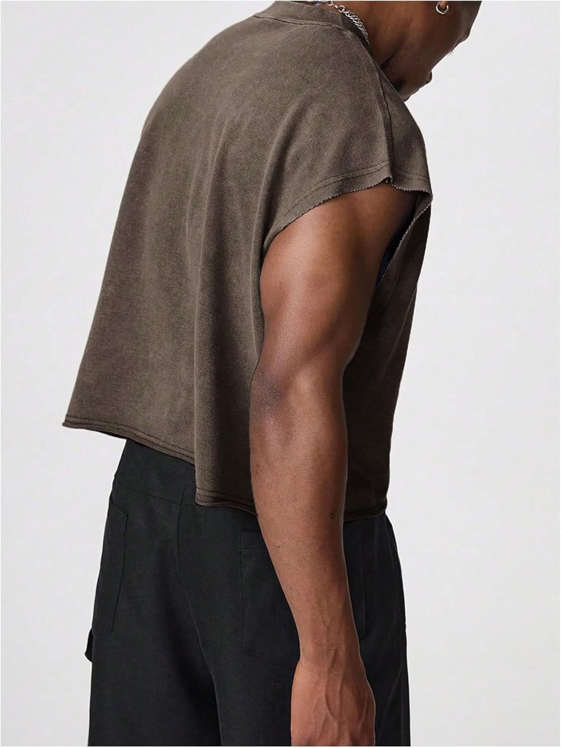 Men's Cropped Vest Top Dolman Sleeve Loose Fit Knit Pullover Tank Breathable gallery