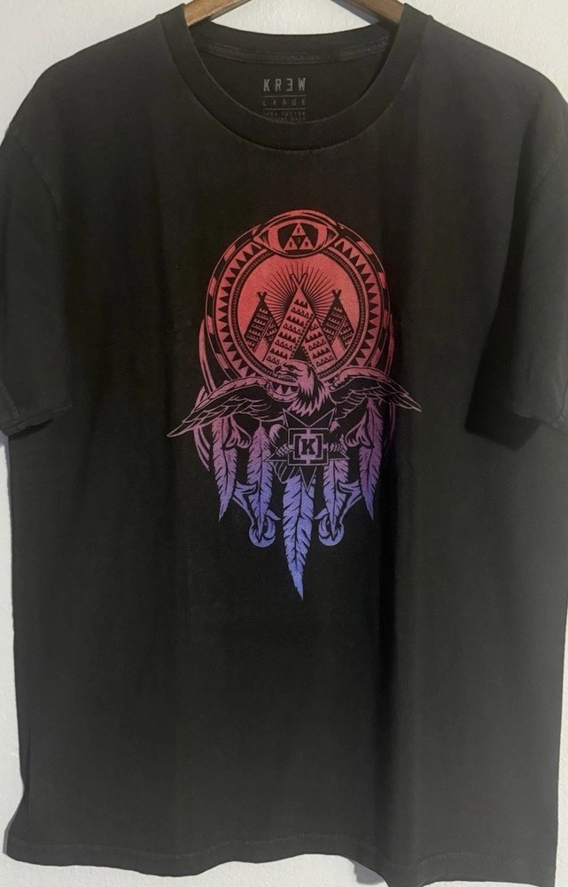KR3W Eagle Dreamcatcher Graphic T Shirt Large Black Streetwear 21×28.5